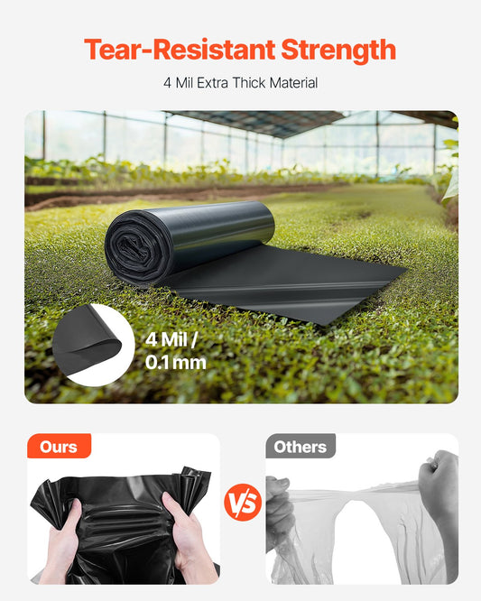 Heavy Duty 3FT x 50FT Black Plastic Sheeting Roll, 4 Mil Thick Drop Cloth Tarp for Vapor Barrier, Crawl Space, Multi-Purpose Use
