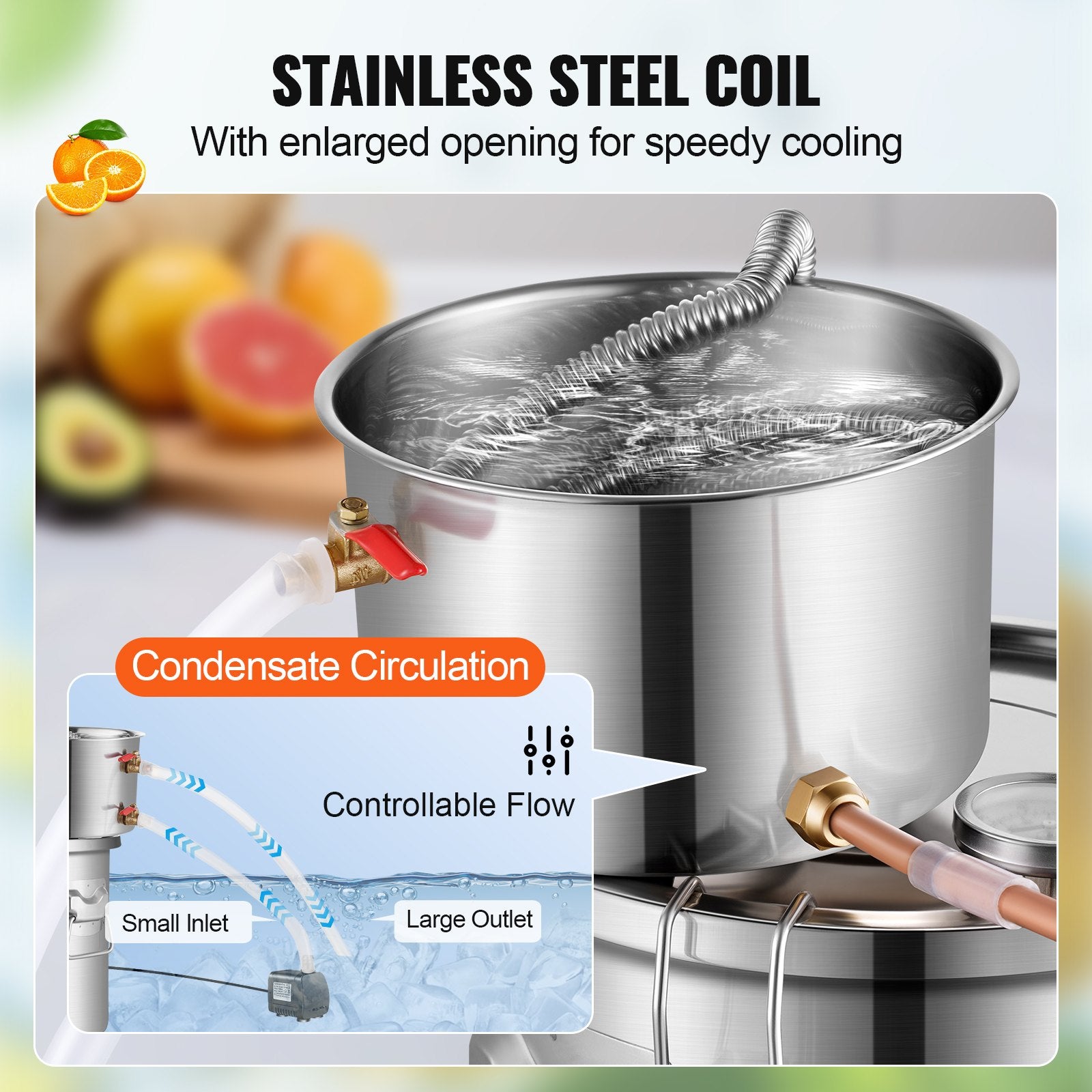 3 Gal Stainless Steel Alcohol Distiller Kit with Coil Cooling, Dual Display Thermometer for Home Brewing Wine, Whisky, Brandy Refinement