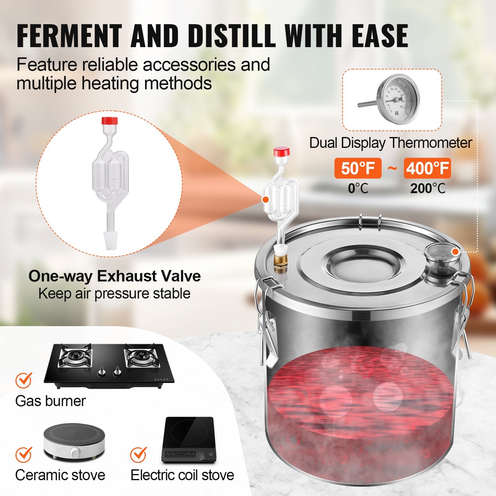 3 Gallon Stainless Steel Alcohol Distiller with Copper Coil for Fast Cooling and Dual Condenser, Ideal for Wine, Whisky, Brandy Making