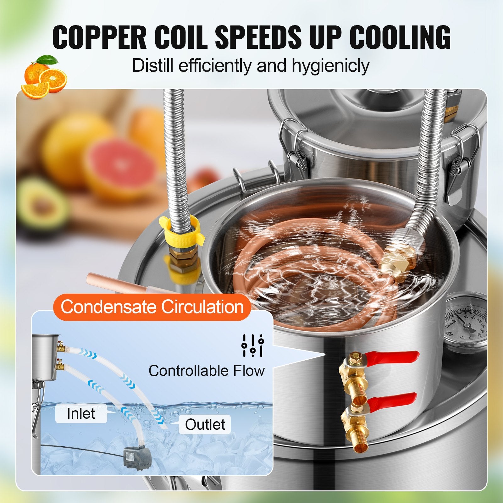 5 Gal Stainless Steel Alcohol Distiller Kit with Copper Coil - Fast Cooling Dual Condenser for Wine, Whisky, Brandy Distillation