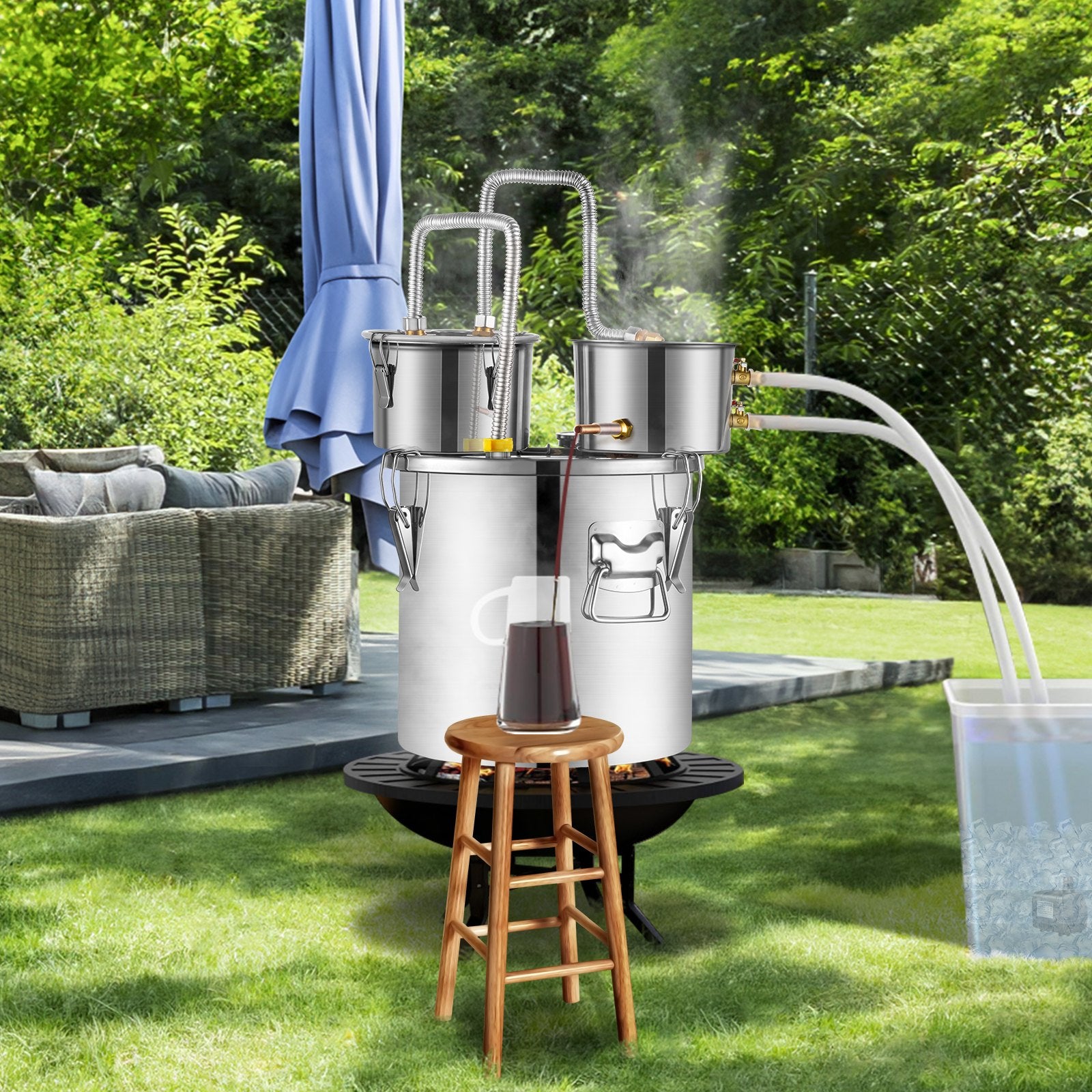 5 Gal Stainless Steel Alcohol Distiller Kit with Copper Coil - Fast Cooling Dual Condenser for Wine, Whisky, Brandy Distillation