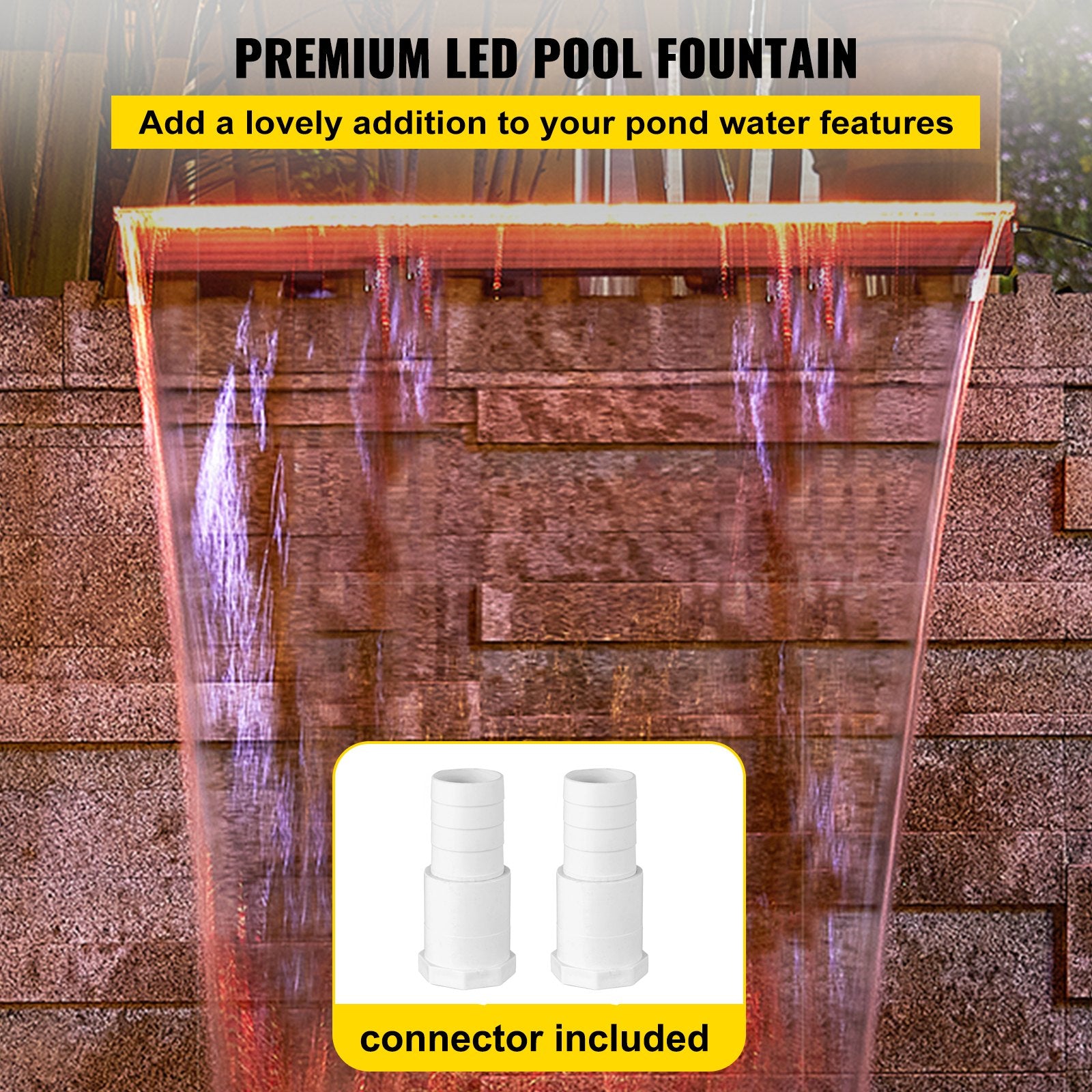 Elegant Acrylic Pool Waterfall Fountain Kit with 17-Color LED, Remote Control, for Garden Ponds & Swimming Pools, 36.2" Spillway