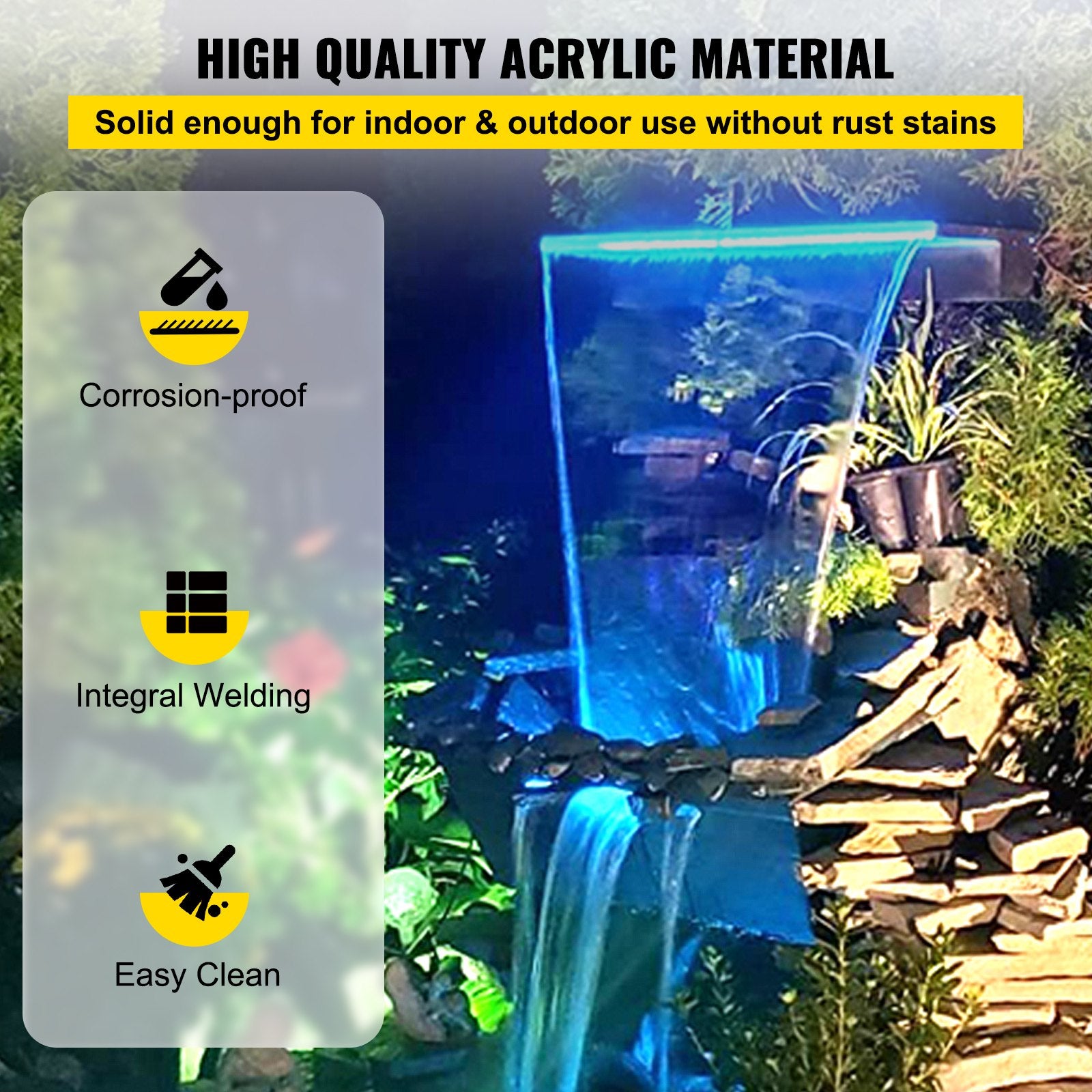 Elegant Acrylic Pool Waterfall Fountain Kit with 17-Color LED, Remote Control, for Garden Ponds & Swimming Pools, 36.2" Spillway