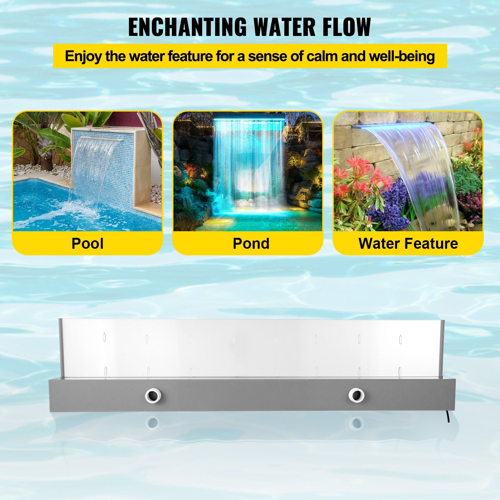 Elegant Acrylic Pool Waterfall Fountain Kit with 17-Color LED, Remote Control, for Garden Ponds & Swimming Pools, 36.2" Spillway