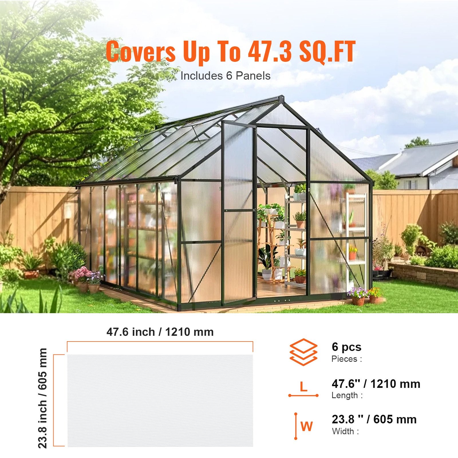 6 Pack Clear Polycarbonate Roofing Panels, Impact Resistant & UV Protected, Ideal for Greenhouse & Garden, Easy Install, 3.96' x 1.98'