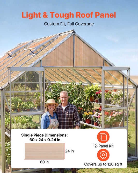 Durable Polycarbonate Roof Panels - 12 Pack, Double Layer, High Impact, Waterproof, Ideal for Greenhouses, Gazebos, Chicken Coops, Home & Garden Projects (5' x 2' x 0.24")