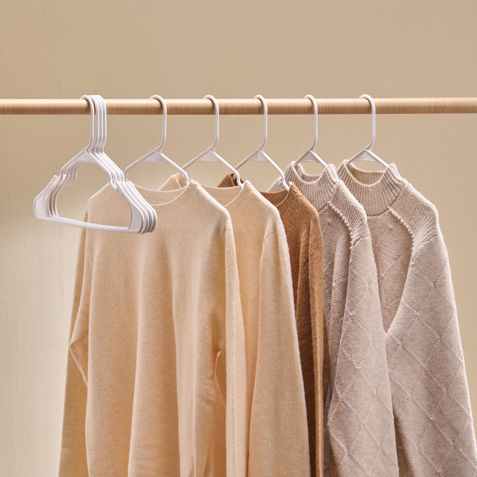 50 Pack Ultra-Thin White Plastic Hangers - Non-Slip, Space-Saving Design with Stable Triangular Top & Wider Notch, Perfect for T-Shirts, Shirts, Slings & Pants