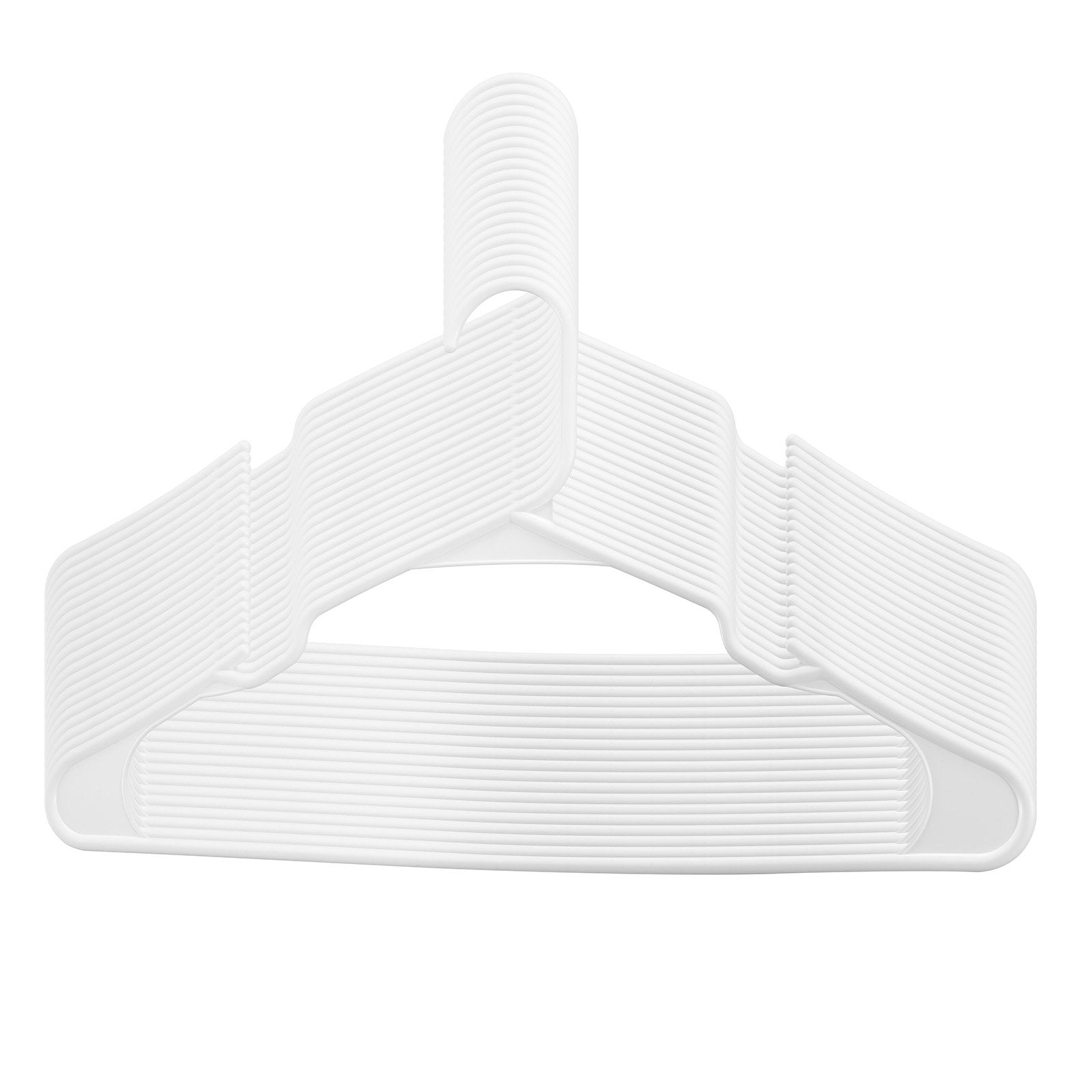 50 Pack Ultra-Thin White Plastic Hangers - Non-Slip, Space-Saving Design with Stable Triangular Top & Wider Notch, Perfect for T-Shirts, Shirts, Slings & Pants