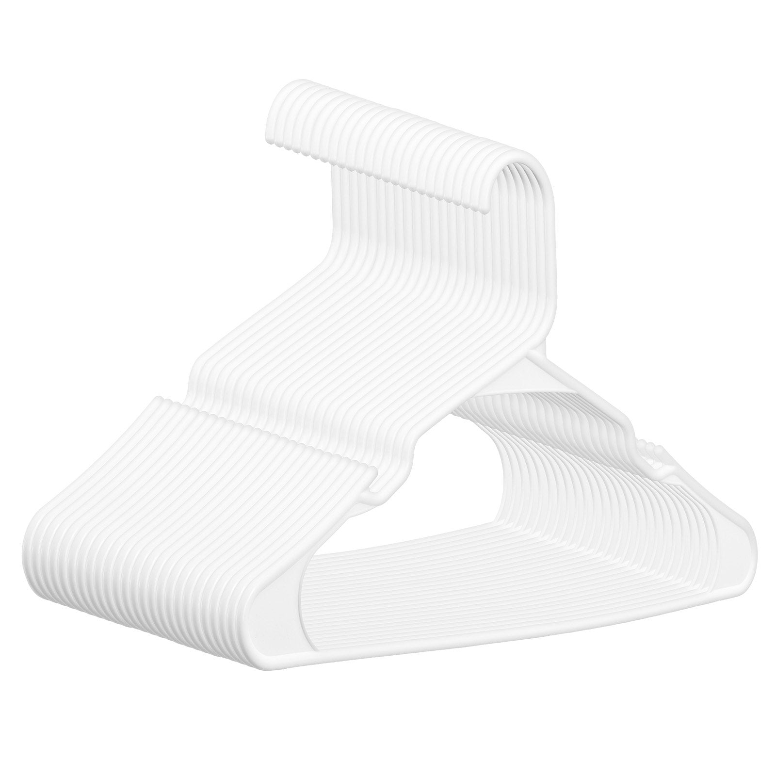 50 Pack Ultra-Thin White Plastic Hangers - Non-Slip, Space-Saving Design with Stable Triangular Top & Wider Notch, Perfect for T-Shirts, Shirts, Slings & Pants