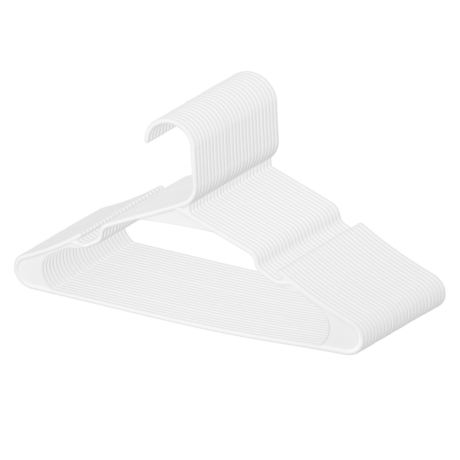 50 Pack Ultra-Thin White Plastic Hangers - Non-Slip, Space-Saving Design with Stable Triangular Top & Wider Notch, Perfect for T-Shirts, Shirts, Slings & Pants