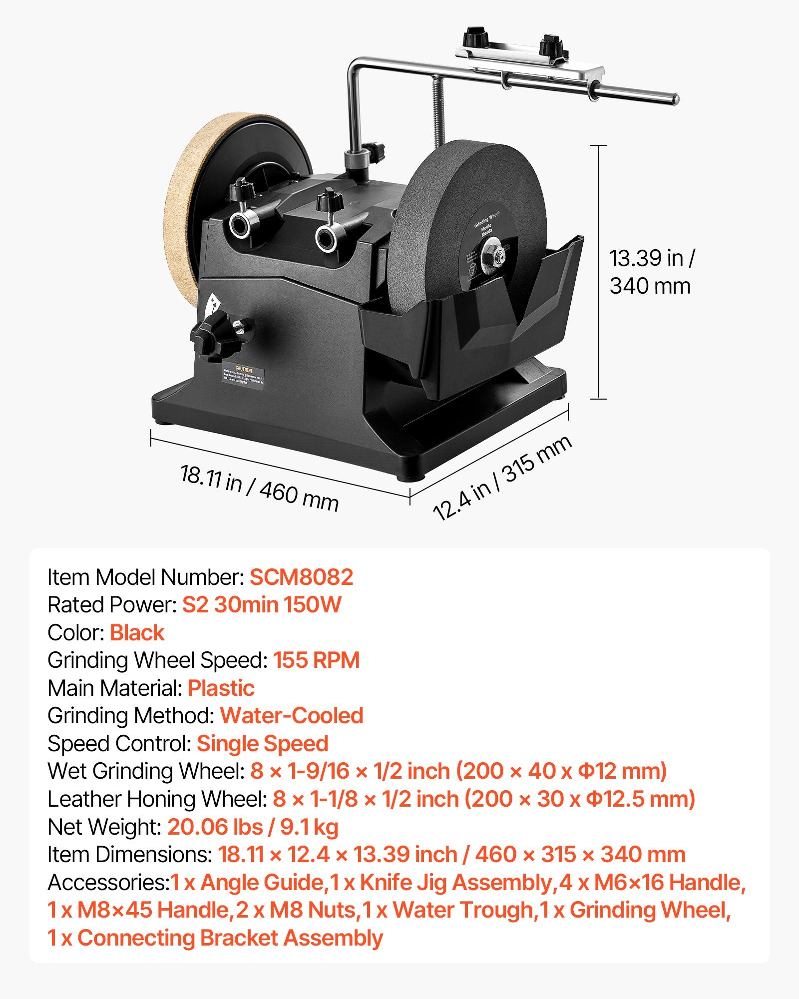 8-Inch Water-Cooled Wet Sharpening System, 155 RPM Dual-Direction Grinder for Knives, Chisels, Axes, and More - Compact, Portable Bench Grinder with Leather Honing Wheel