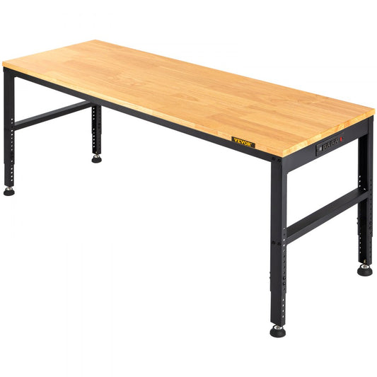 VEVOR Workbench Adjustable Height, 48"L X 20"W X 38.1"H Garage Table w/ 28.3" - 38.1" Heights & 2000 LBS Load Capacity, with Power Outlets & Hardwood Top & Metal Frame & Foot Pads, for Office Home