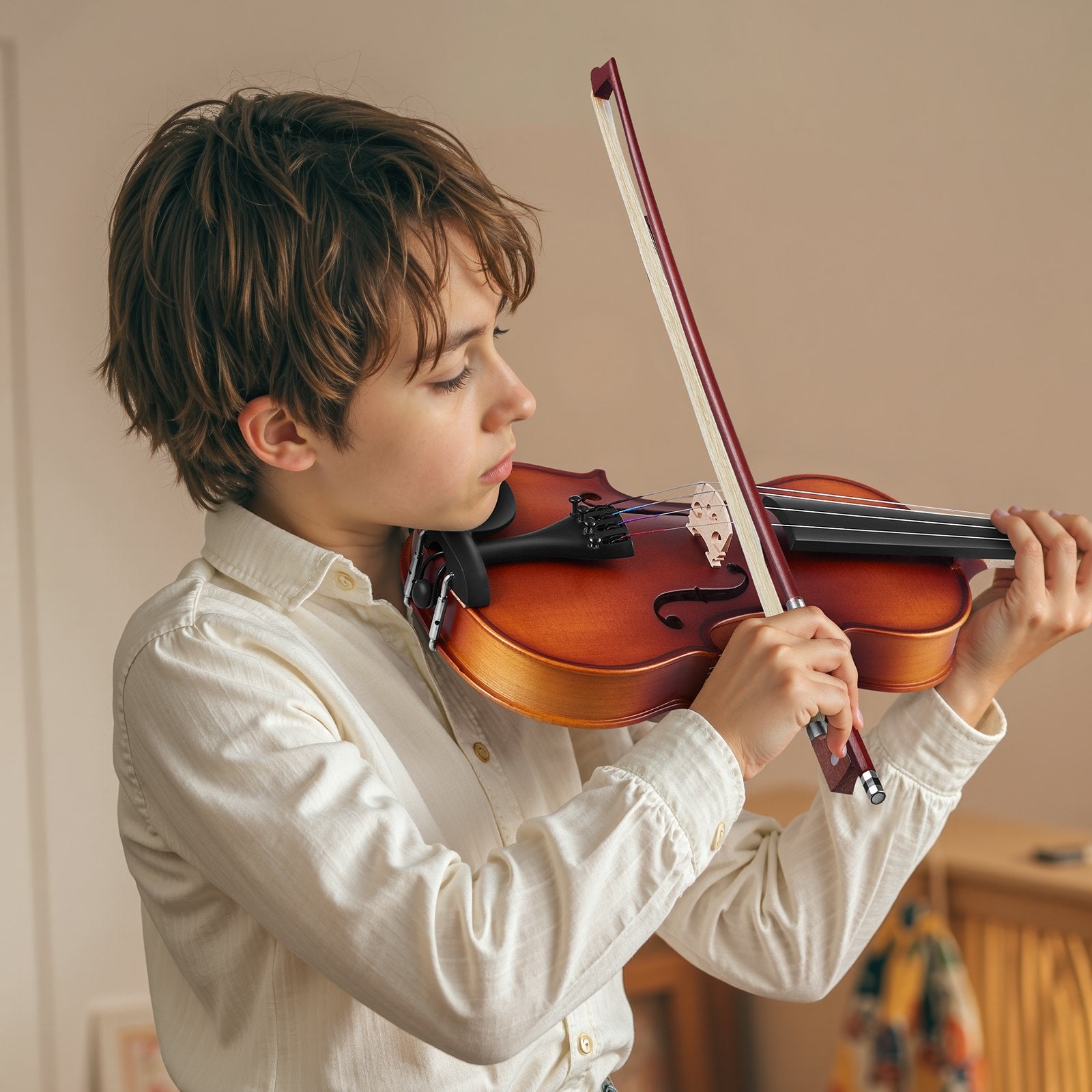 Violin 1/2 Size for Adults & Beginners - Complete Fiddle Set with Case, Rosin, Bow, Shoulder Rest, Bridge, Tuner, Extra Strings, Solid Wood, Professional Quality, Matte Brown Finish