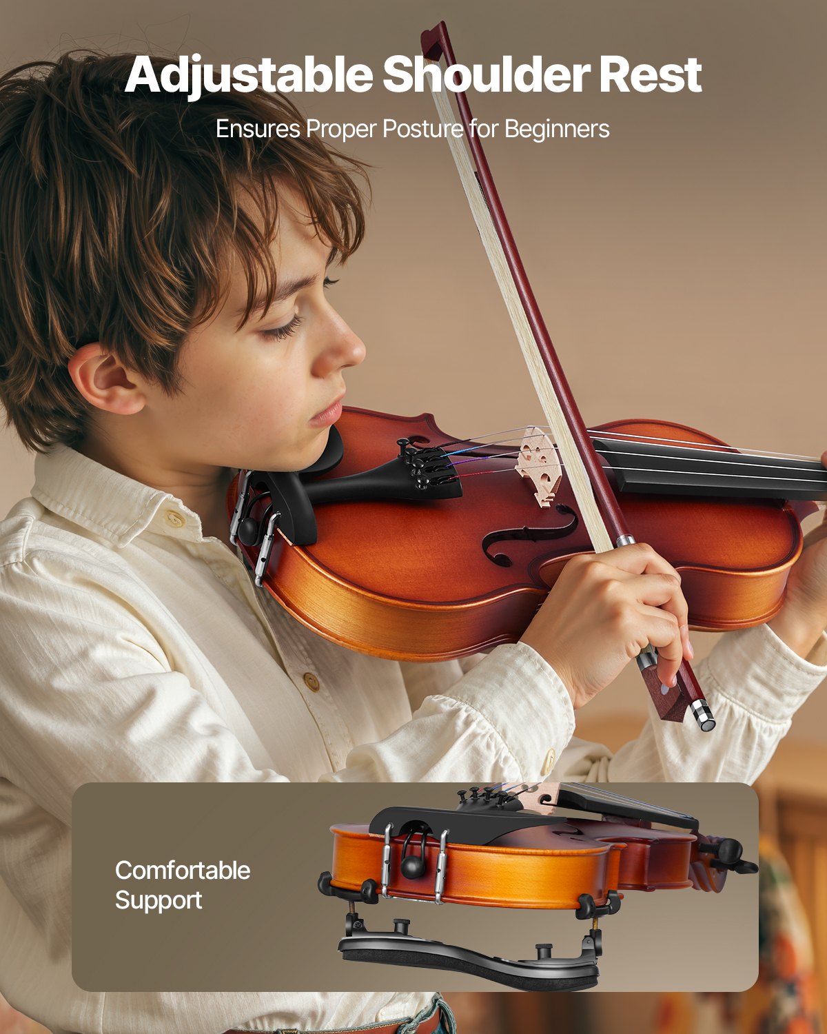 Violin 3/4 Size for Adults & Beginners - Complete Fiddle Set with Case, Bow, Rosin, Tuner, Strings & Accessories, Solid Wood Brown Finish
