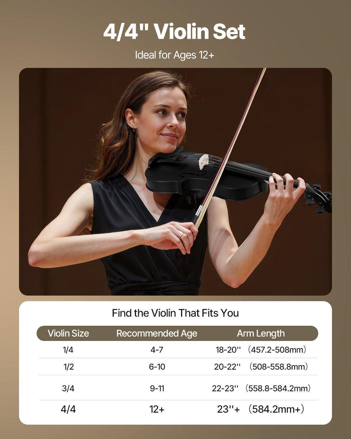 Complete 4/4 Full Size Violin Set for Adults & Beginners - Includes Hard Case, Bow, Rosin, Shoulder Rest, Tuner, Extra Strings - Professional Solidwood in Matte Black Finish