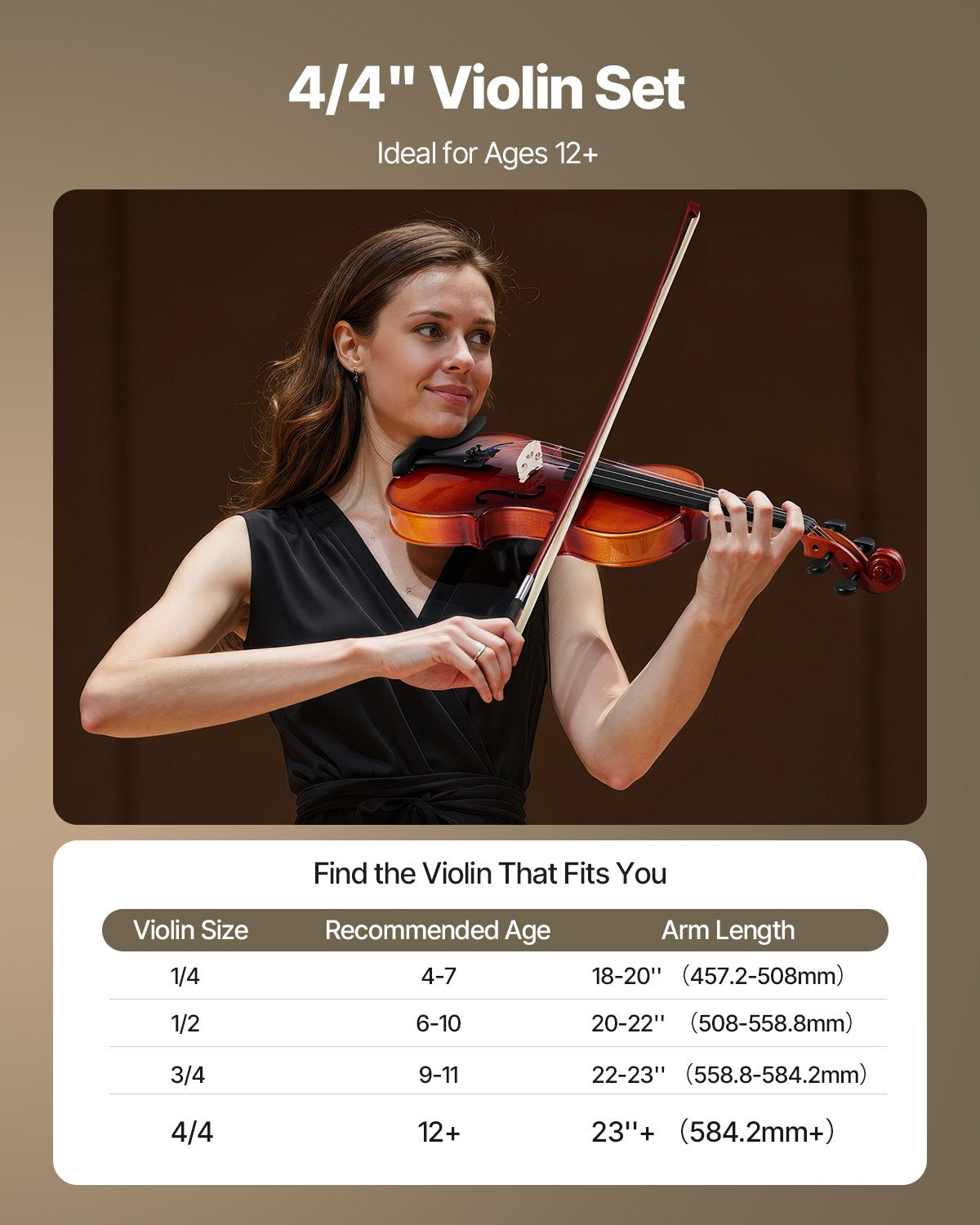 Glossy Brown 4/4 Full Size Violin for Adults with Case, Bow, Rosin, Shoulder Rest, Extra Strings, Professional Solidwood Fiddle Set for Beginners