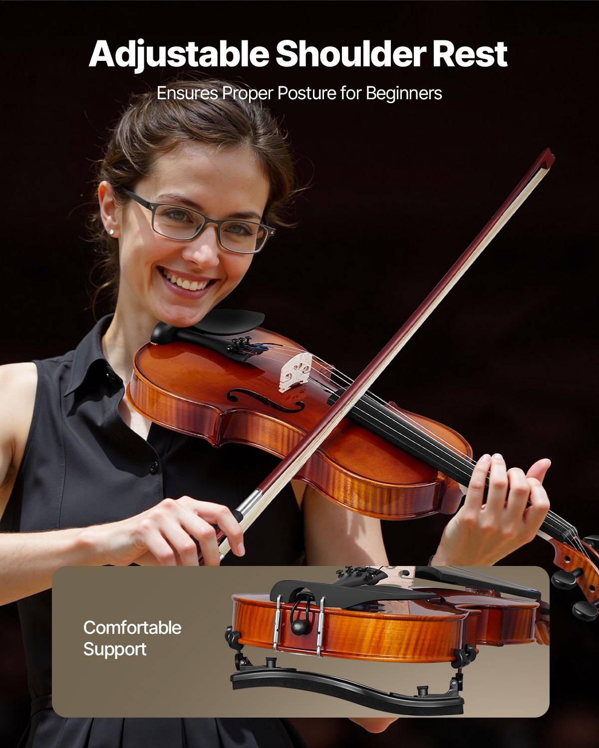 Full Size 4/4 Violin for Adults & Beginners - Complete Set with Glossy Brown Finish, Spruce Top, Maple Back, Case, Bow, and Accessories