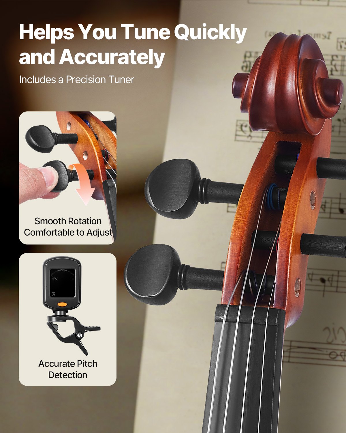 Full Size 4/4 Violin for Adults & Beginners - Complete Matte Brown Fiddle Set with Case, Bow, Rosin, Shoulder Rest & Extra Strings