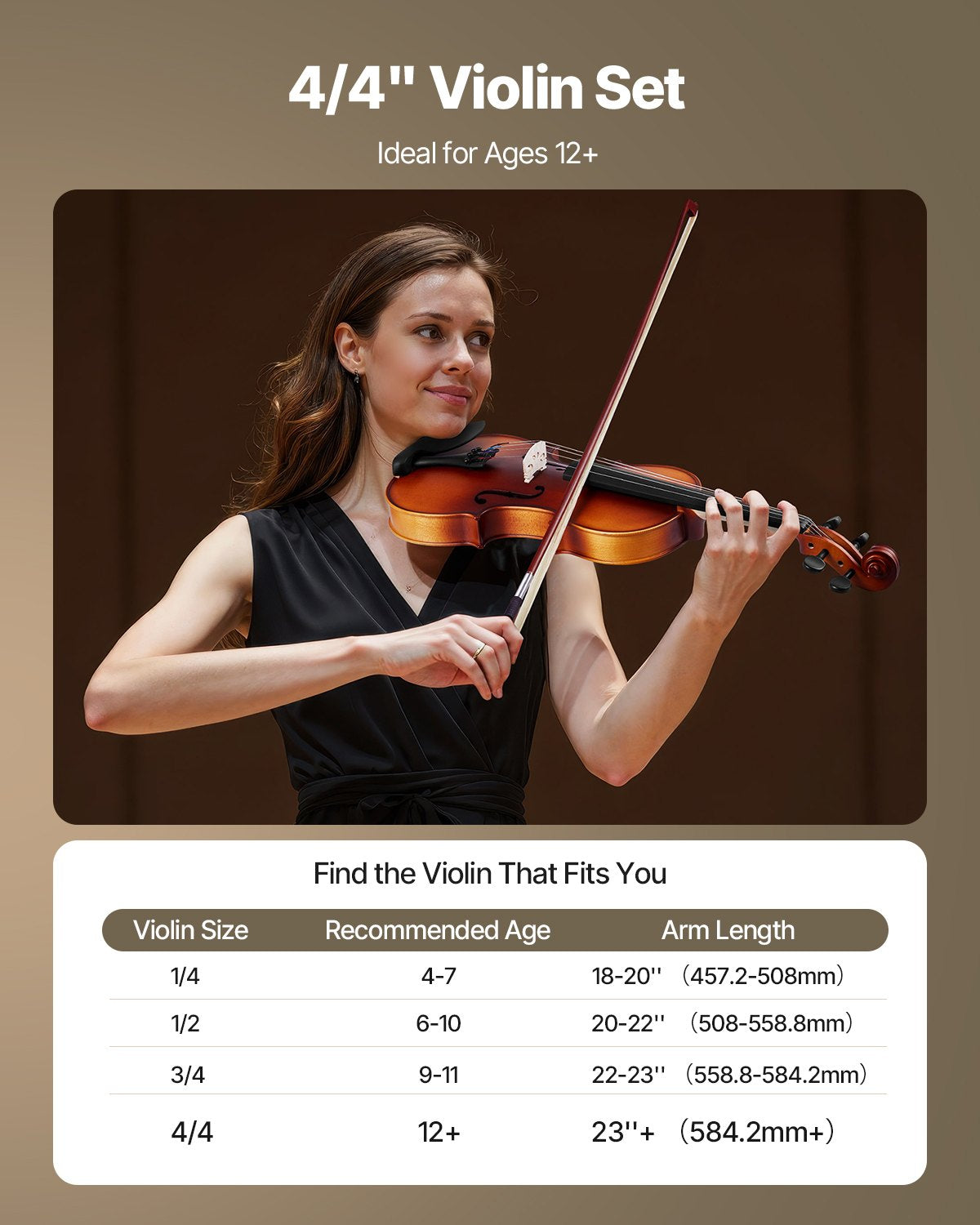 Full Size 4/4 Violin for Adults & Beginners - Complete Matte Brown Fiddle Set with Case, Bow, Rosin, Shoulder Rest & Extra Strings