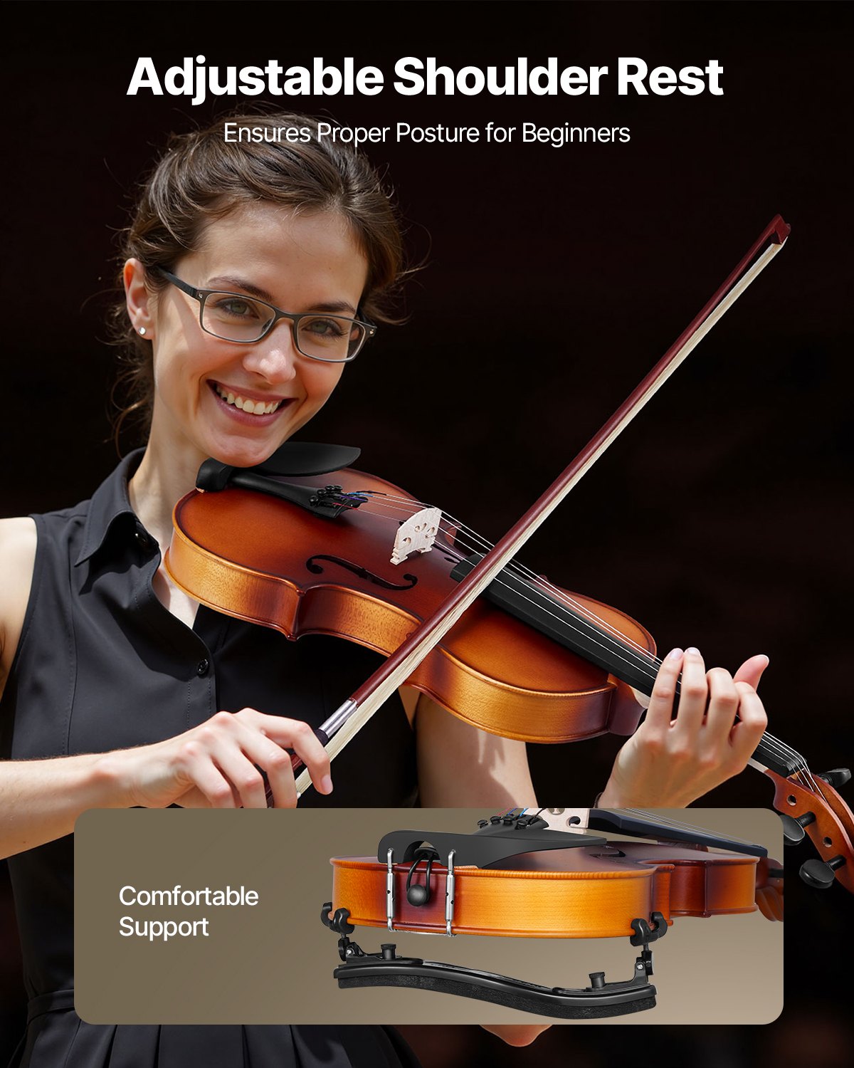 Full Size 4/4 Violin for Adults & Beginners - Complete Matte Brown Fiddle Set with Case, Bow, Rosin, Shoulder Rest & Extra Strings