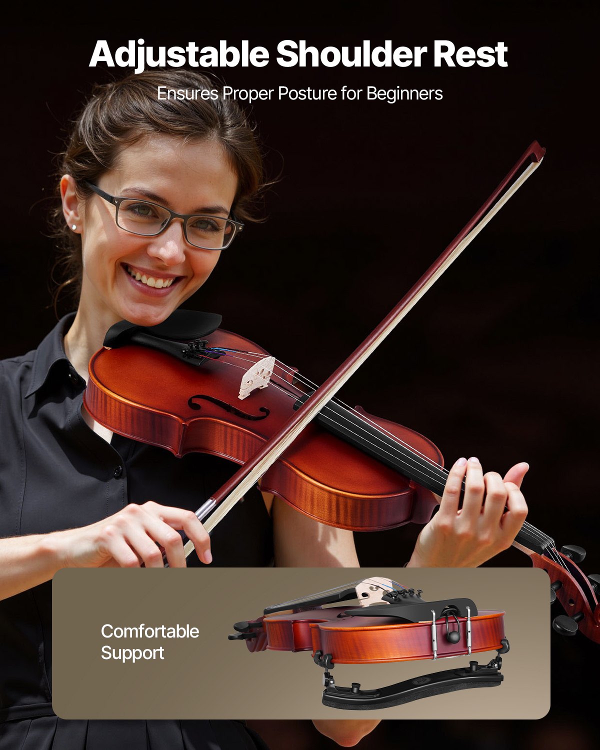 Full Size 4/4 Violin Set for Adults & Beginners with Case, Bow, Rosin, Shoulder Rest, Extra Strings, Matte Brown Solidwood Instrument