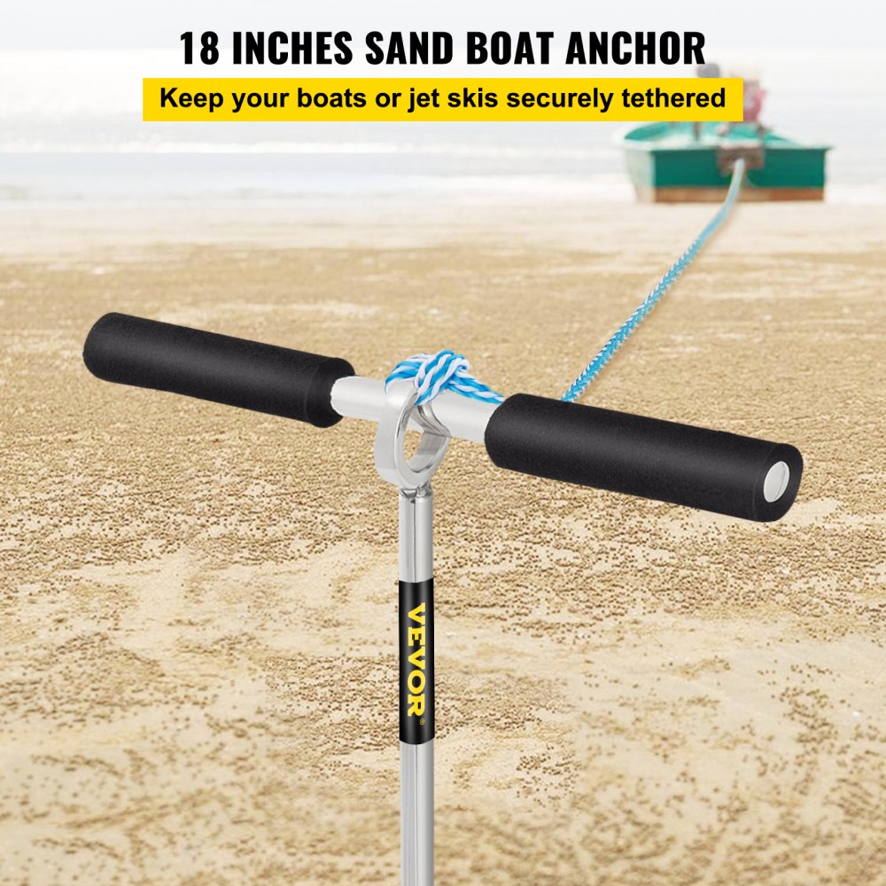 VEVOR Sand Anchor, 18" Length Auger to the Beach and Sandbar, 316 Stainless Steel Screw Anchor w/ Removable Handle, Bungee Line & Carry Bag, for Jet Ski PWC Pontoon Kayak
