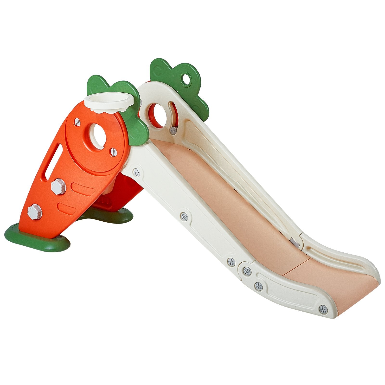Durable Toddler Slide Playset - Indoor Outdoor Fun with Climbable Ladders, Basketball Hoop, Safety Features & Anti-Slip Design for Ages 1-12, Beige