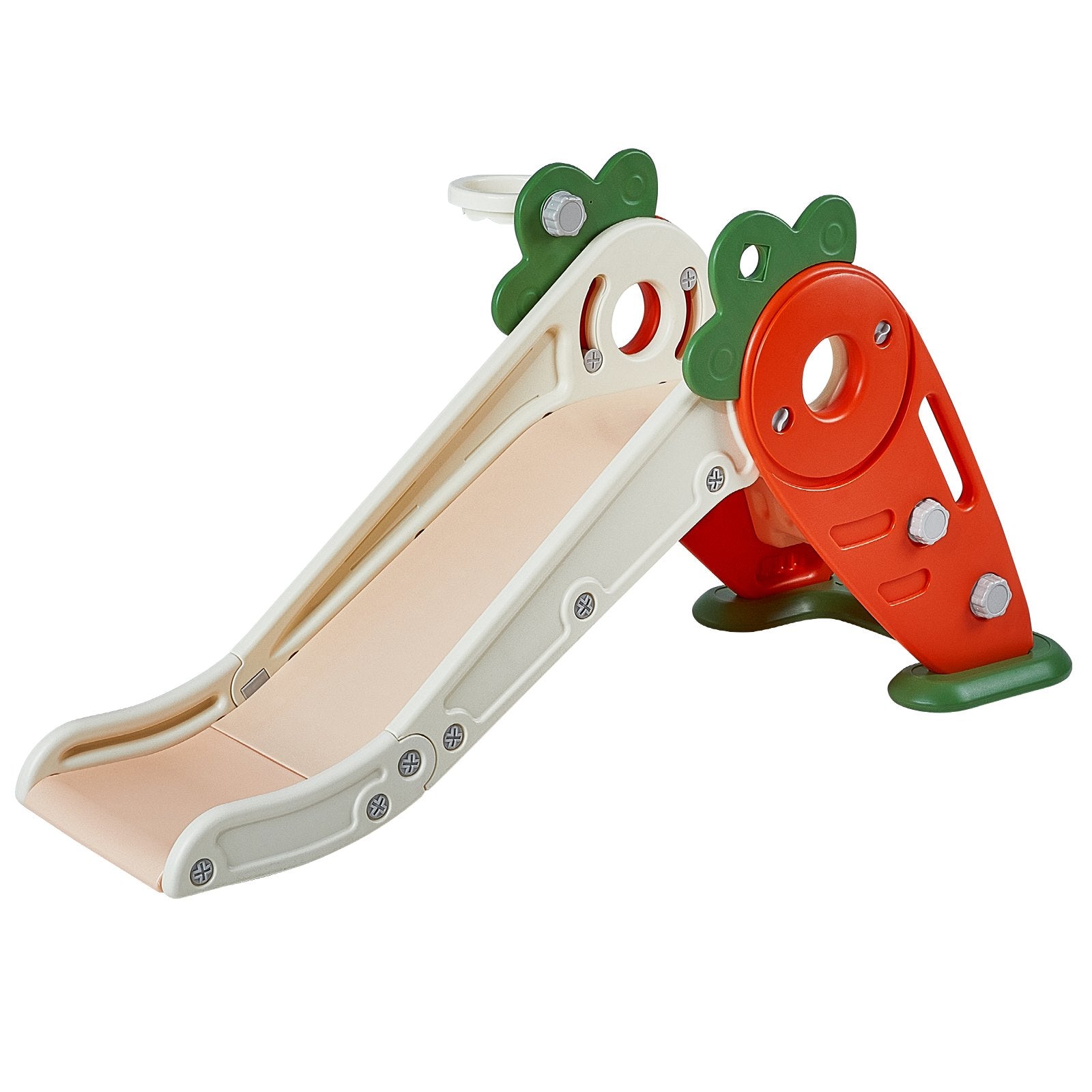Durable Toddler Slide Playset - Indoor Outdoor Fun with Climbable Ladders, Basketball Hoop, Safety Features & Anti-Slip Design for Ages 1-12, Beige