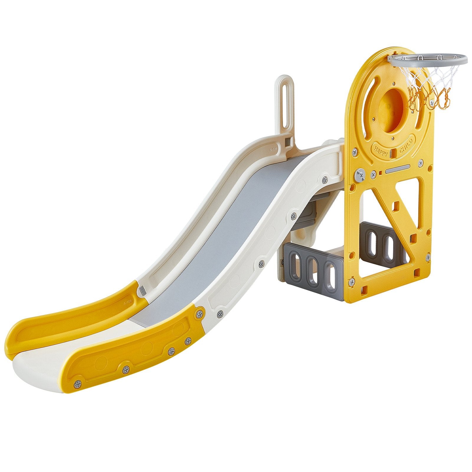 Fun Toddler Slide with Climbable Ladders & Basketball Hoop, Indoor Outdoor Playset for Kids 1-12, Safe HDPE Material, 110lbs Capacity