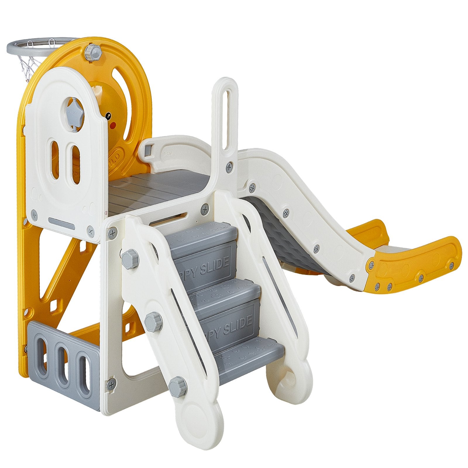 Fun Toddler Slide with Climbable Ladders & Basketball Hoop, Indoor Outdoor Playset for Kids 1-12, Safe HDPE Material, 110lbs Capacity