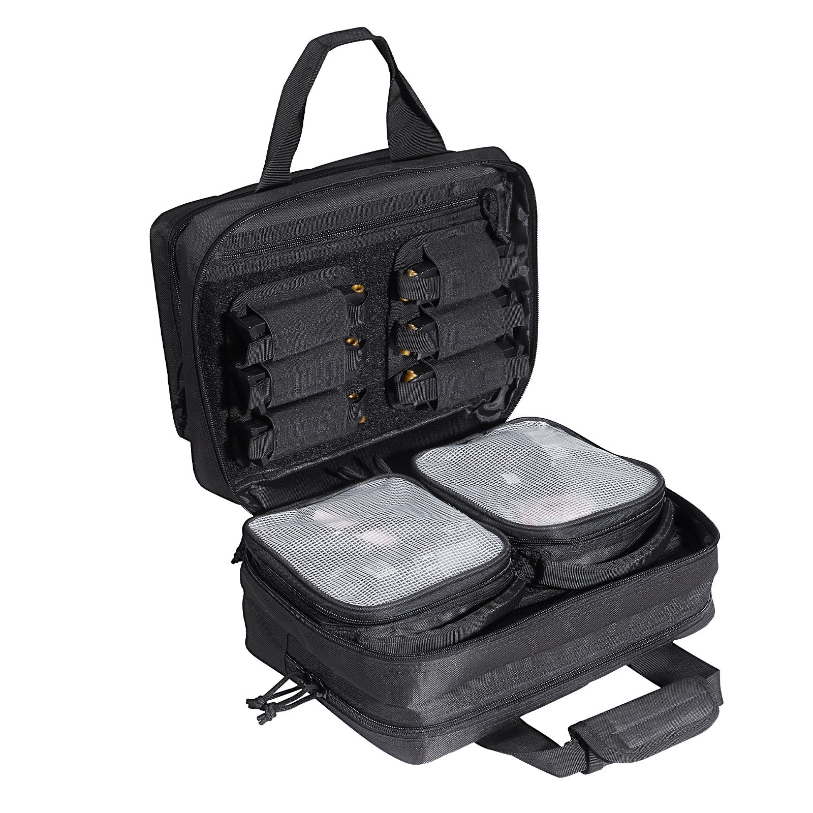 Tactical Range Bag for 2 Pistols with Removable Pistol Bags, Detachable Magazines, Lockable Handgun Case for Hunting & Shooting