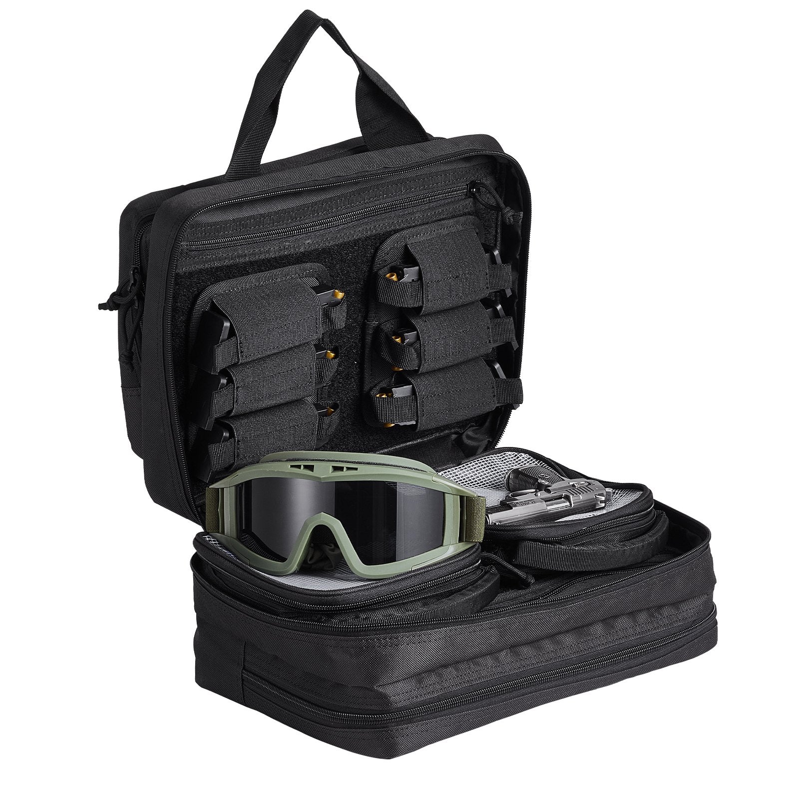 Tactical Range Bag for 2 Pistols with Removable Pistol Bags, Detachable Magazines, Lockable Handgun Case for Hunting & Shooting