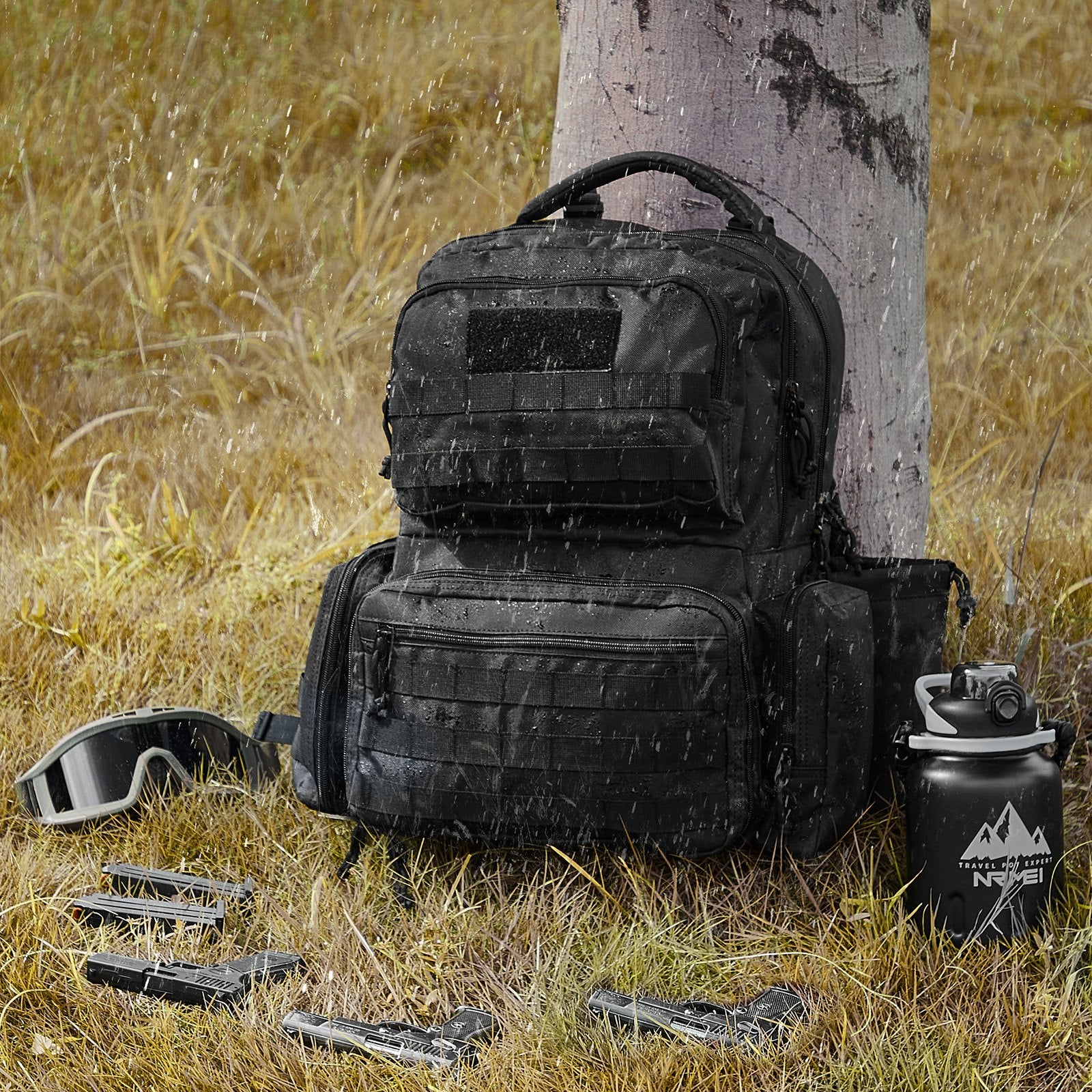 Tactical Gun Range Backpack for Outdoor Shooting - Securely Holds 6 Pistols & 10 Magazines, Lockable Zipper, Durable Black Design