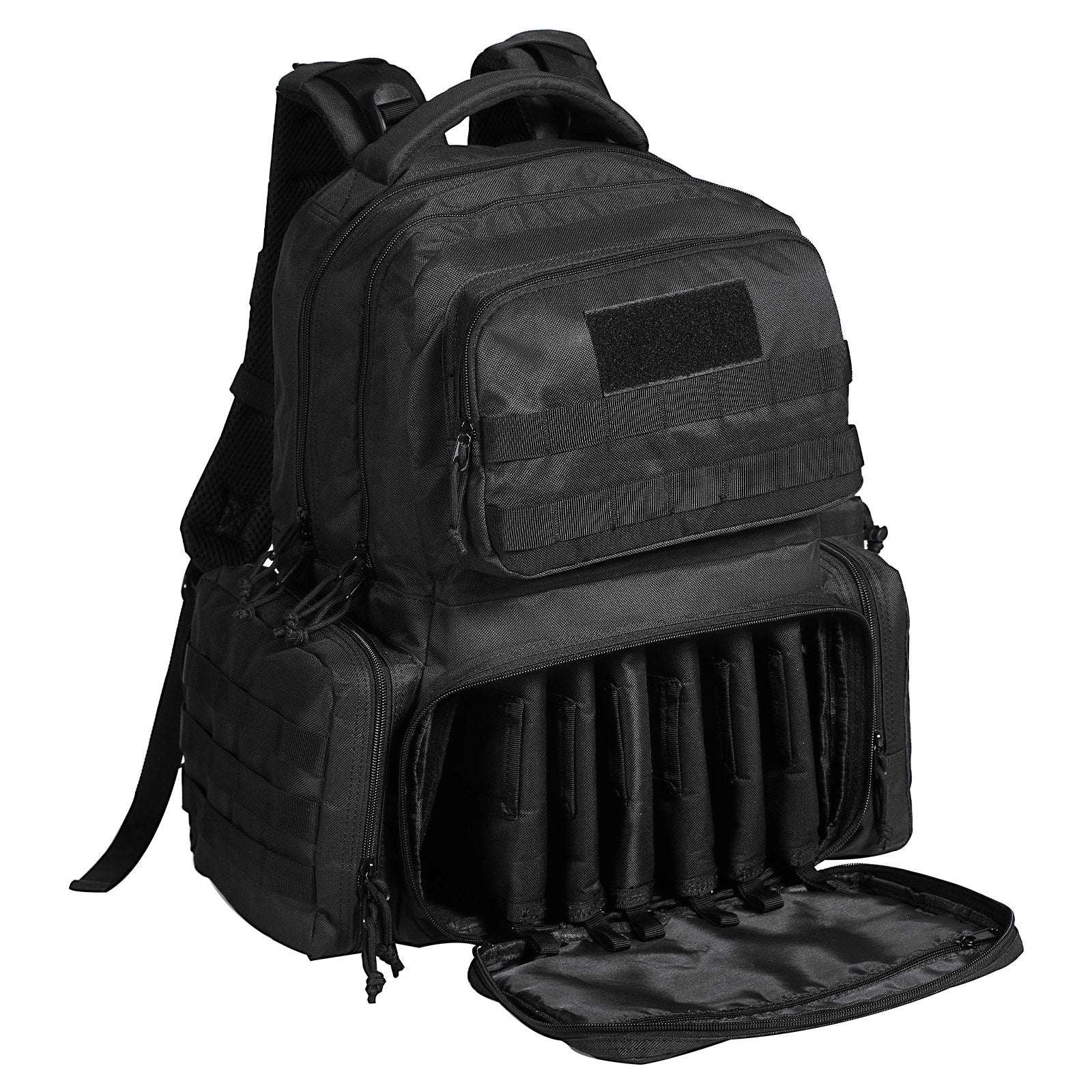 Tactical Gun Range Backpack for Outdoor Shooting - Securely Holds 6 Pistols & 10 Magazines, Lockable Zipper, Durable Black Design