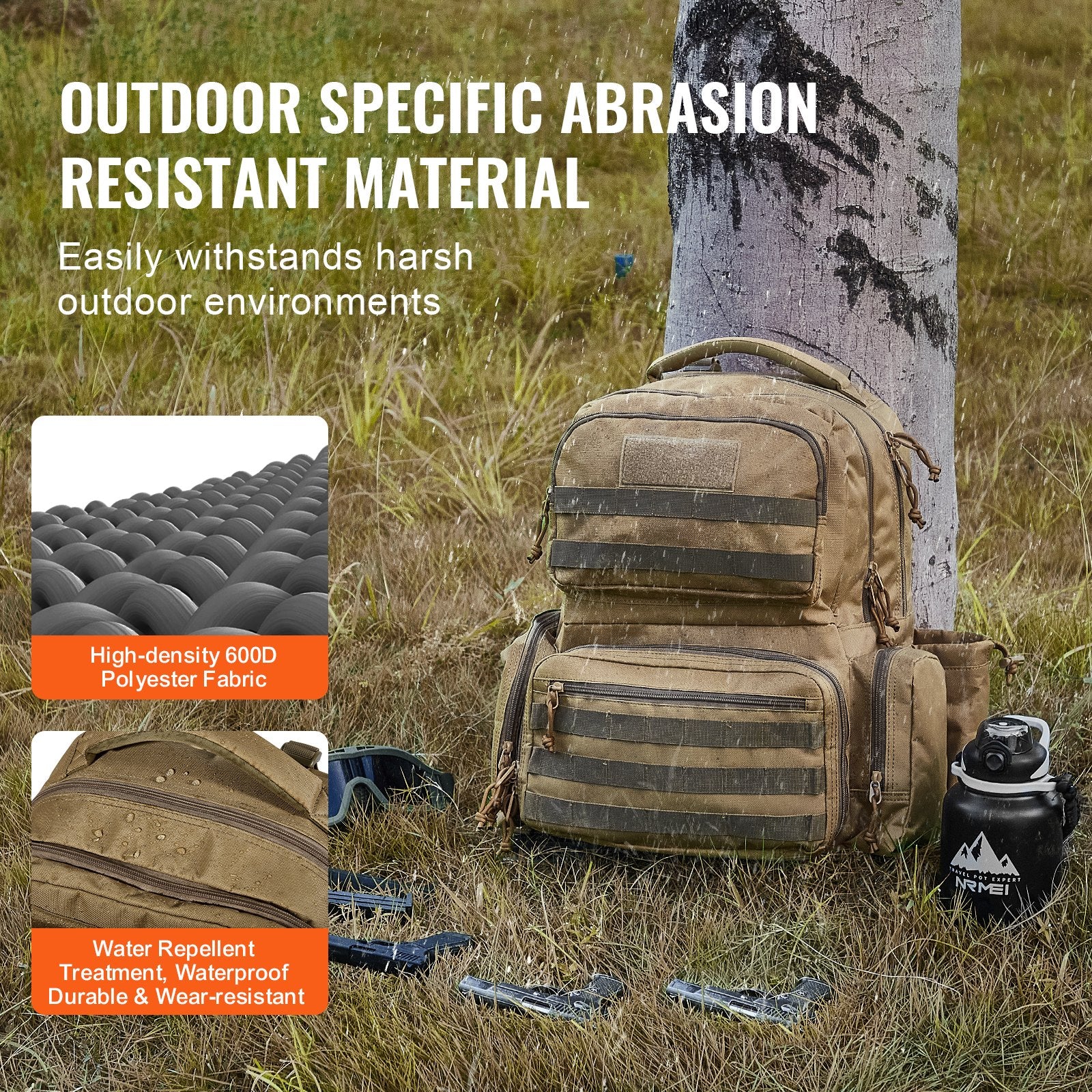 Versatile Tactical Range Backpack for 6 Pistols with Lockable Zipper and 10 Magazines, Ideal for Outdoor Hunting & Shooting, Durable Brown Design