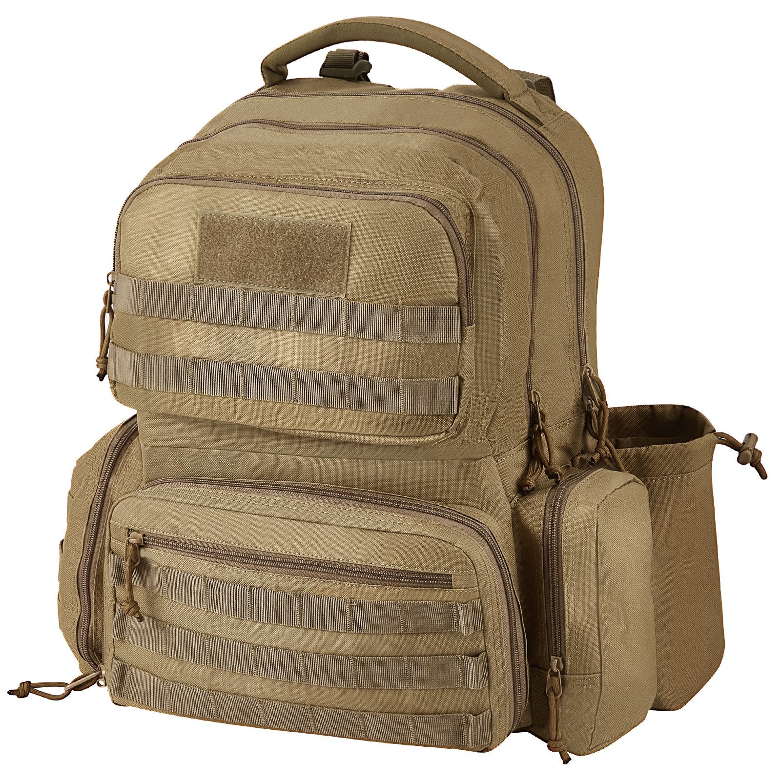 Versatile Tactical Range Backpack for 6 Pistols with Lockable Zipper and 10 Magazines, Ideal for Outdoor Hunting & Shooting, Durable Brown Design