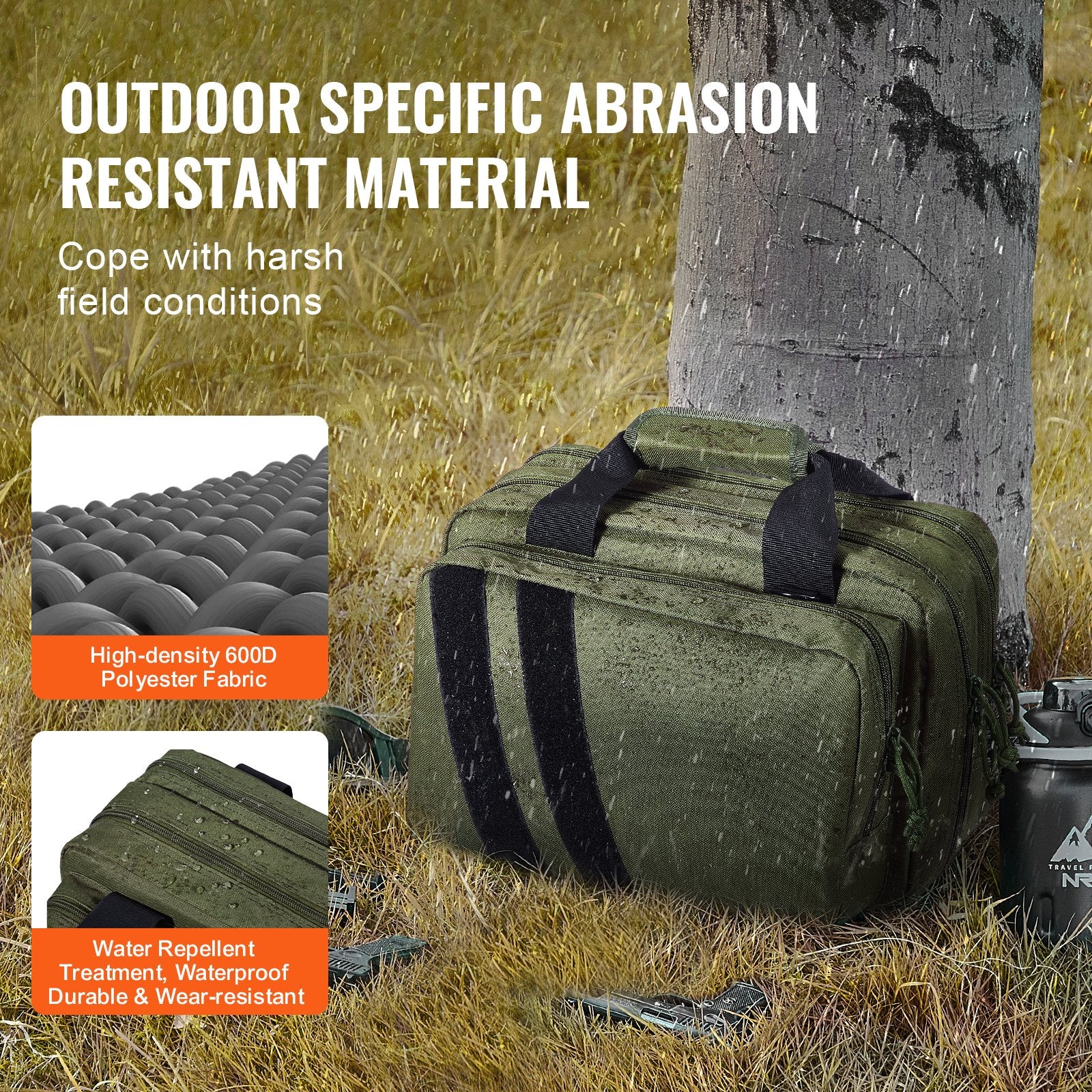 Tactical Range Bag for 2 Pistols with Removable Pistol Pockets, 6 Mag Slots, Lockable & Portable Gun Case for Hunting & Shooting, Green