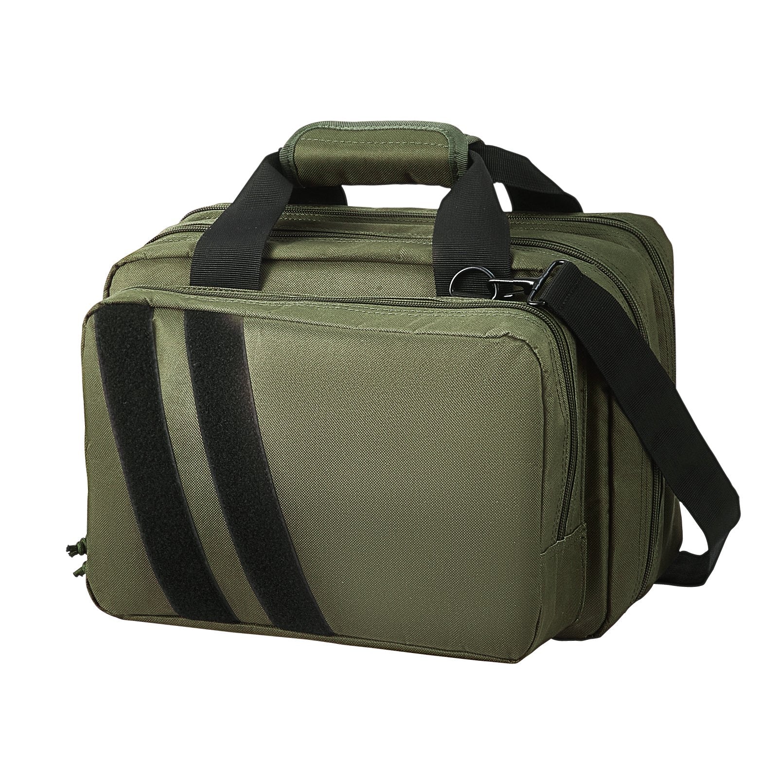 Tactical Range Bag for 2 Pistols with Removable Pistol Pockets, 6 Mag Slots, Lockable & Portable Gun Case for Hunting & Shooting, Green