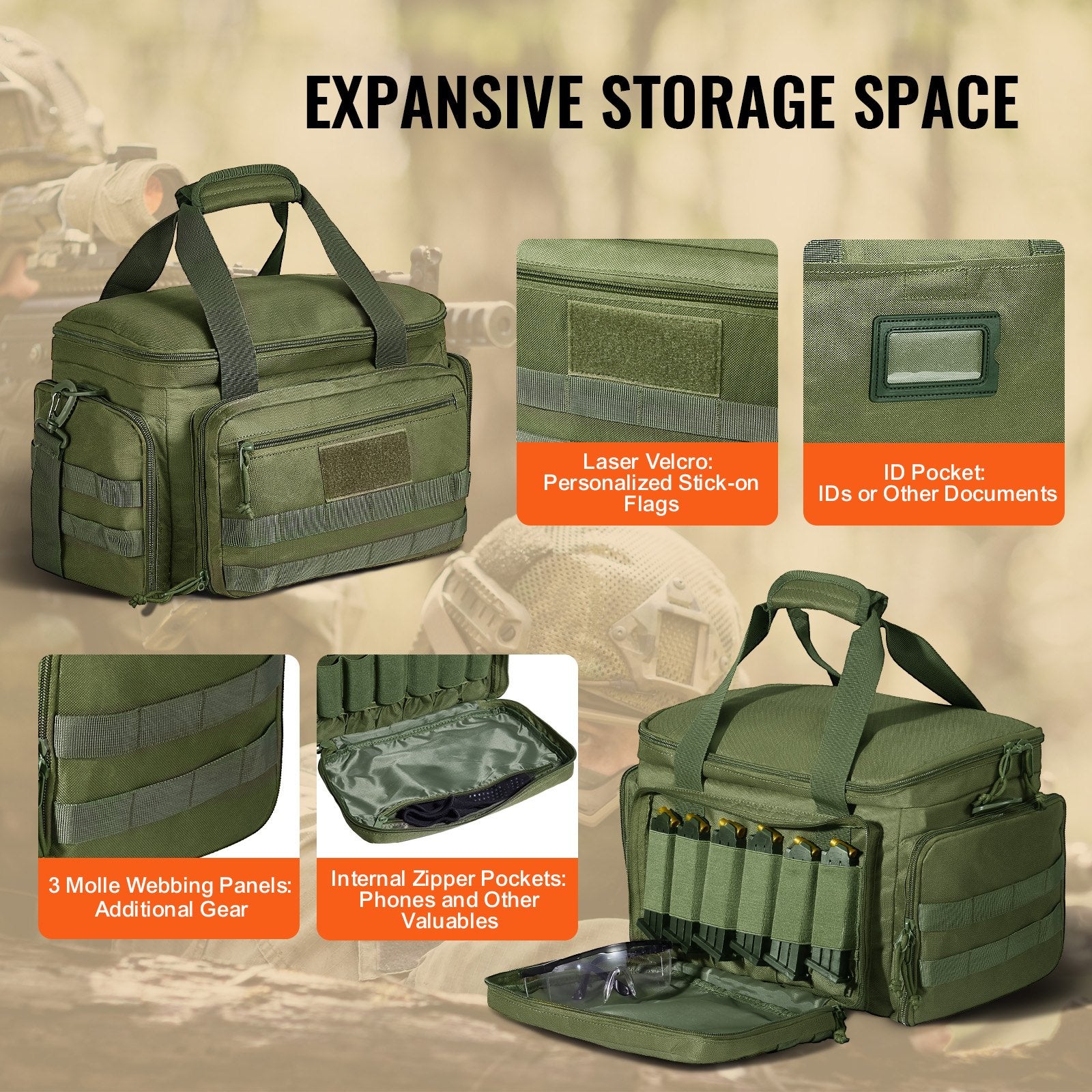 Versatile Tactical Range Bag for 4 Pistols with 3 Detachable Dividers, 6 Magazines, and Single Shoulder Strap - Perfect for Outdoor Shooting and Hunting Adventures, Green