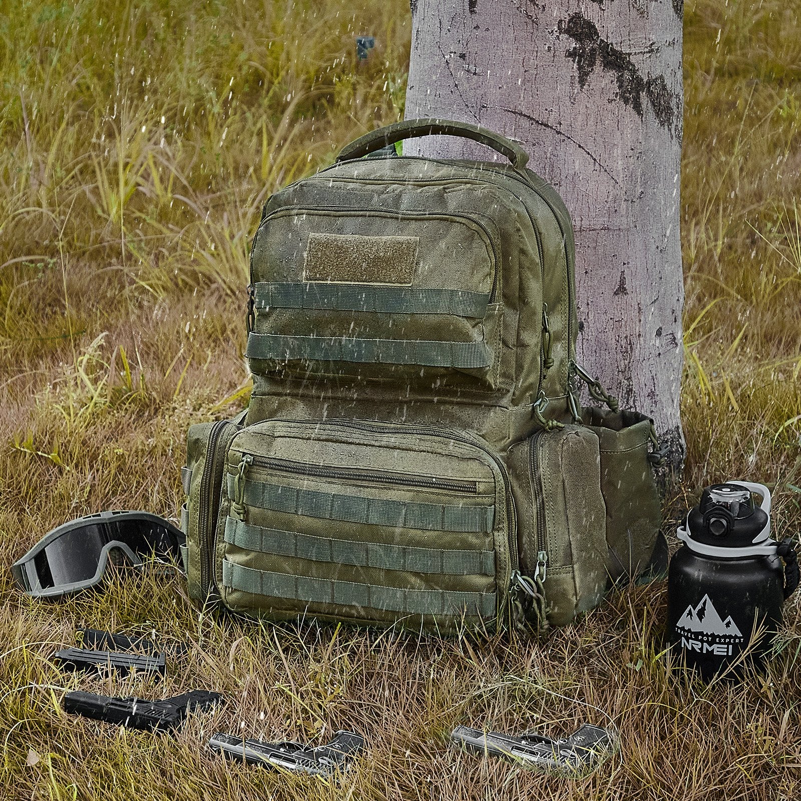 Versatile Tactical Backpack for 6 Pistols with Lockable Zipper, 10 Magazine Slots, and Independent Pistol Bags for Hunting and Shooting Adventures