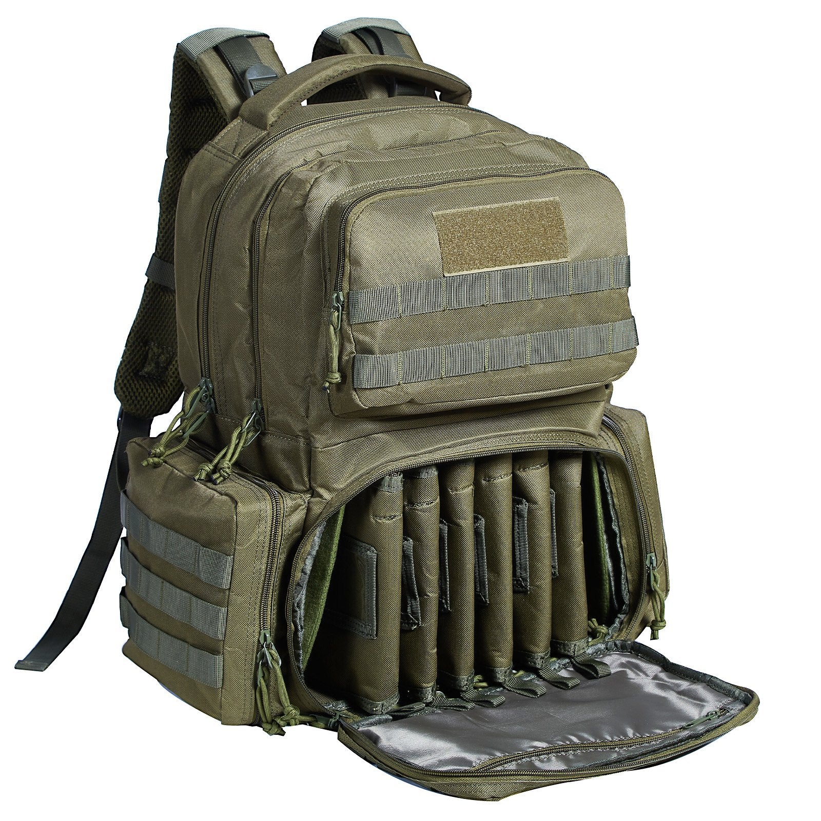 Versatile Tactical Backpack for 6 Pistols with Lockable Zipper, 10 Magazine Slots, and Independent Pistol Bags for Hunting and Shooting Adventures