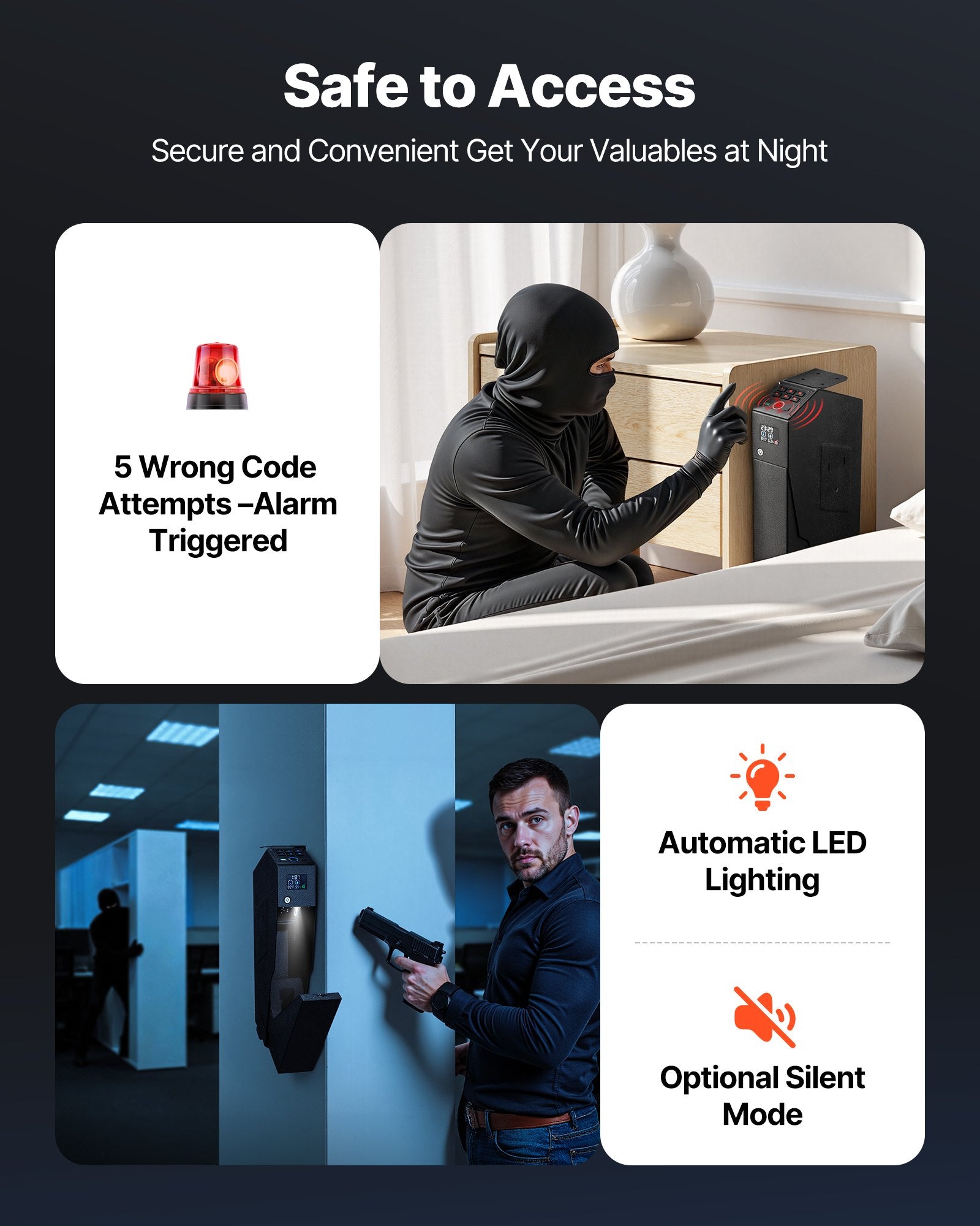 Advanced Gun Safe with Fingerprint, Keypad & Key Access - LED Display, Secure Handgun Box for Nightstand, Desk, Car, Holds 1 Pistol & Magazine
