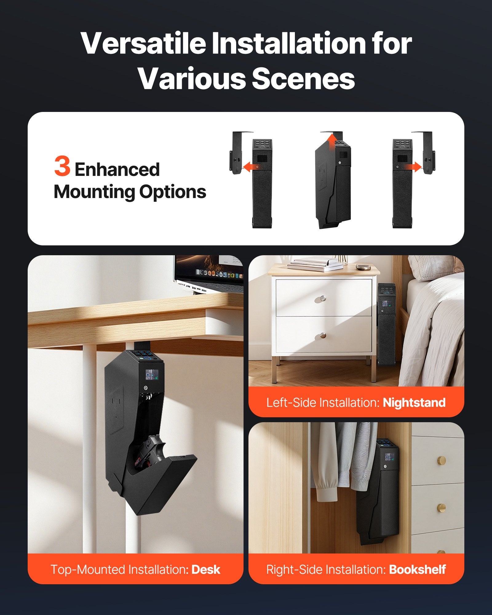 Advanced Gun Safe with Fingerprint, Keypad & Key Access - LED Display, Secure Handgun Box for Nightstand, Desk, Car, Holds 1 Pistol & Magazine