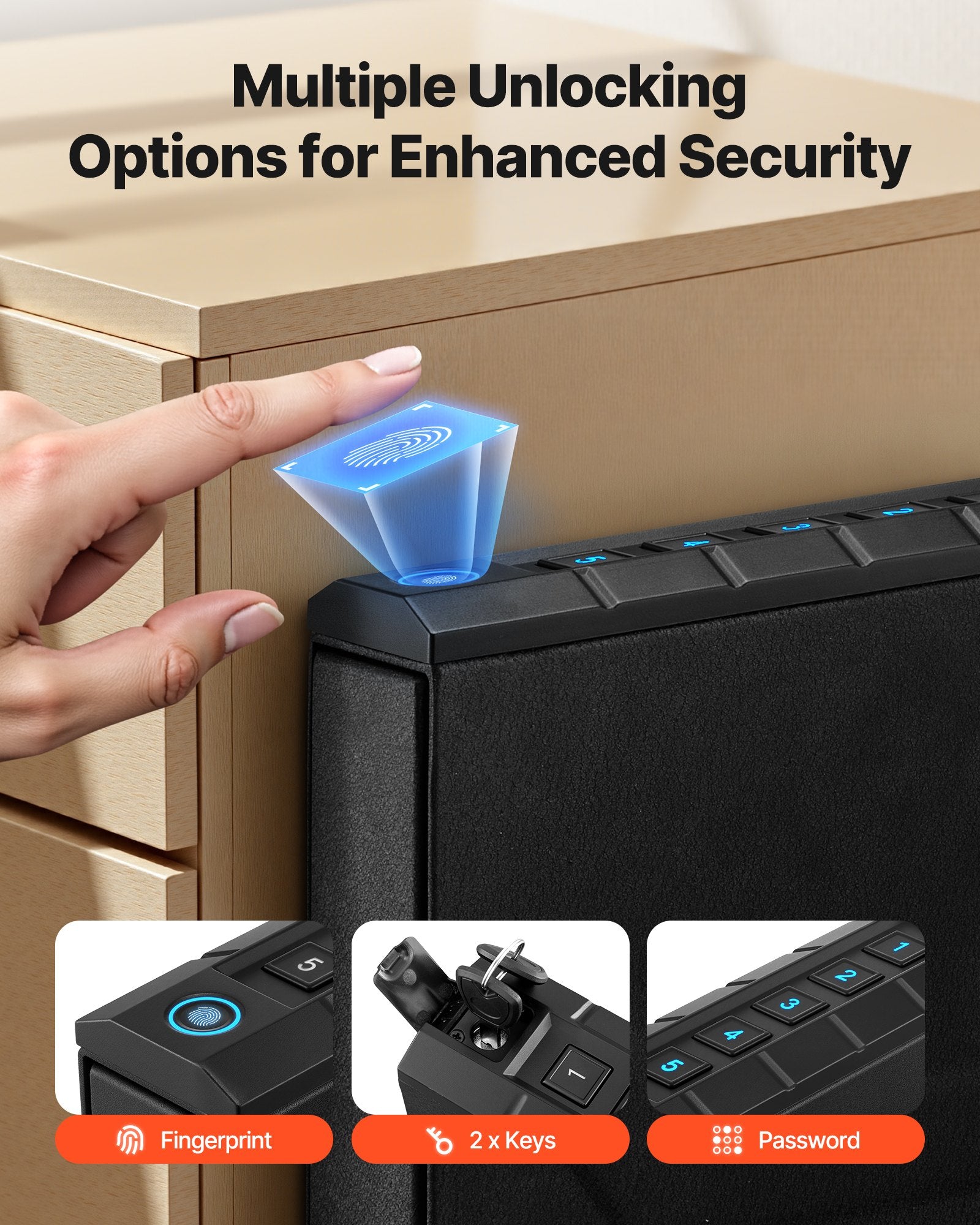 Secure Handgun Safe with Biometric Fingerprint, Keypad & Key Access - Nightstand, Car or Desk Mounted Firearm Storage Box
