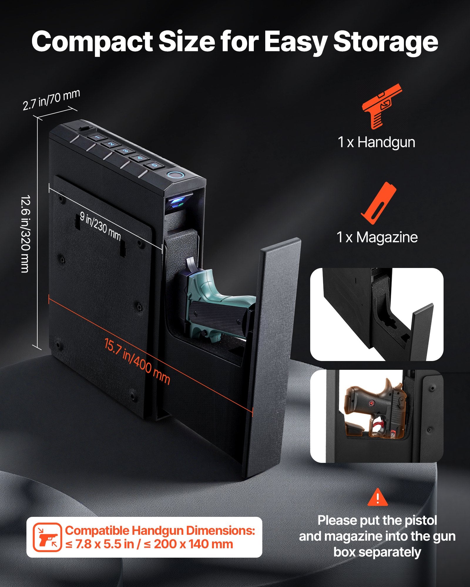 Secure Handgun Safe with Biometric Fingerprint, Keypad & Key Access - Nightstand, Car or Desk Mounted Firearm Storage Box