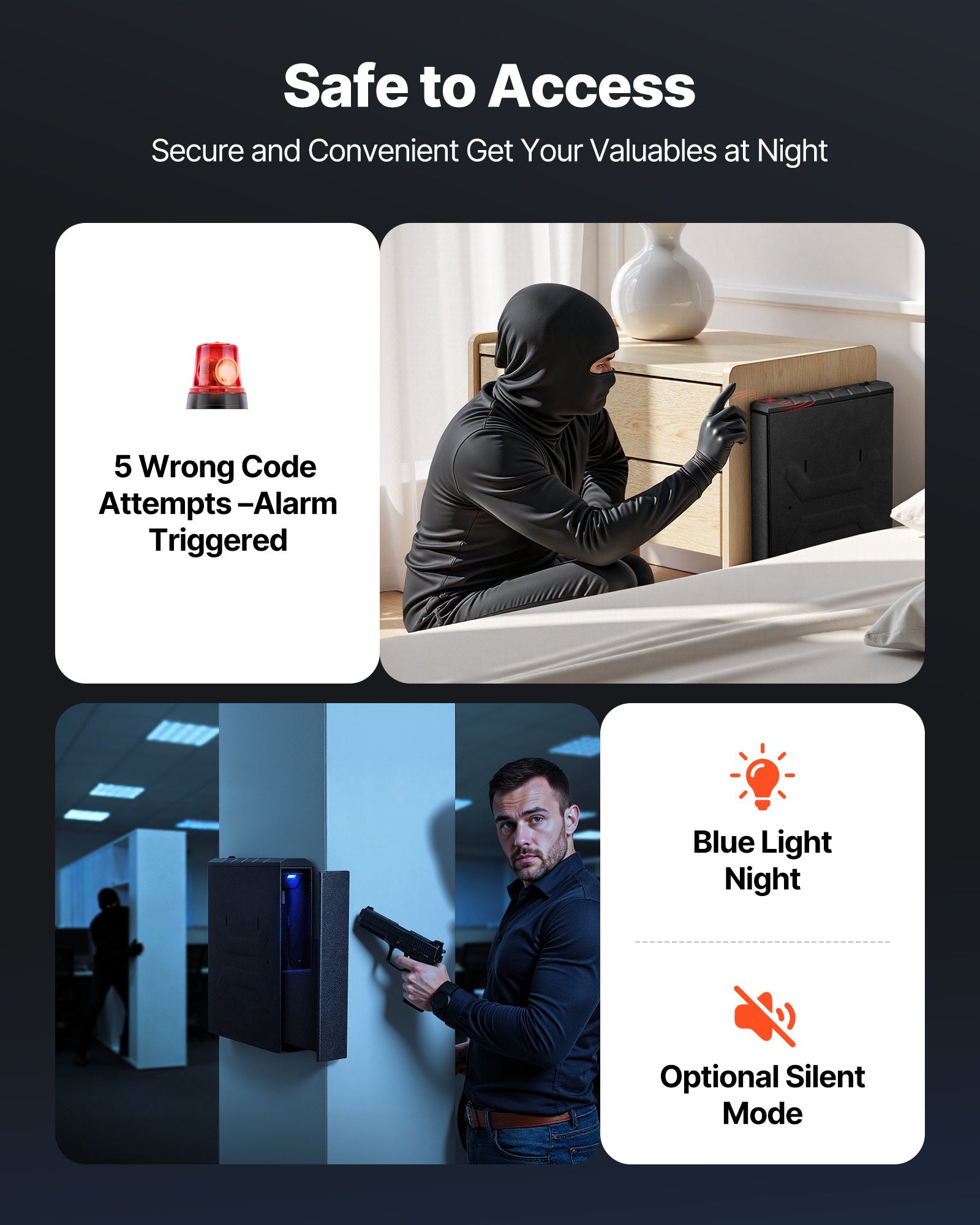 Secure Handgun Safe with Biometric Fingerprint, Keypad & Key Access - Nightstand, Car or Desk Mounted Firearm Storage Box