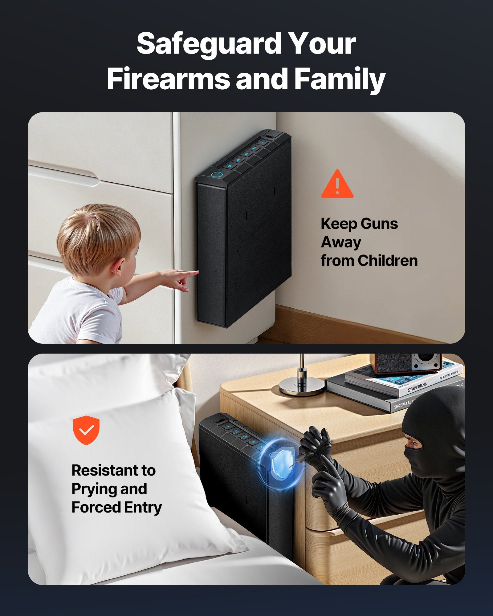 Secure Handgun Safe with Biometric Fingerprint, Keypad & Key Access - Nightstand, Car or Desk Mounted Firearm Storage Box