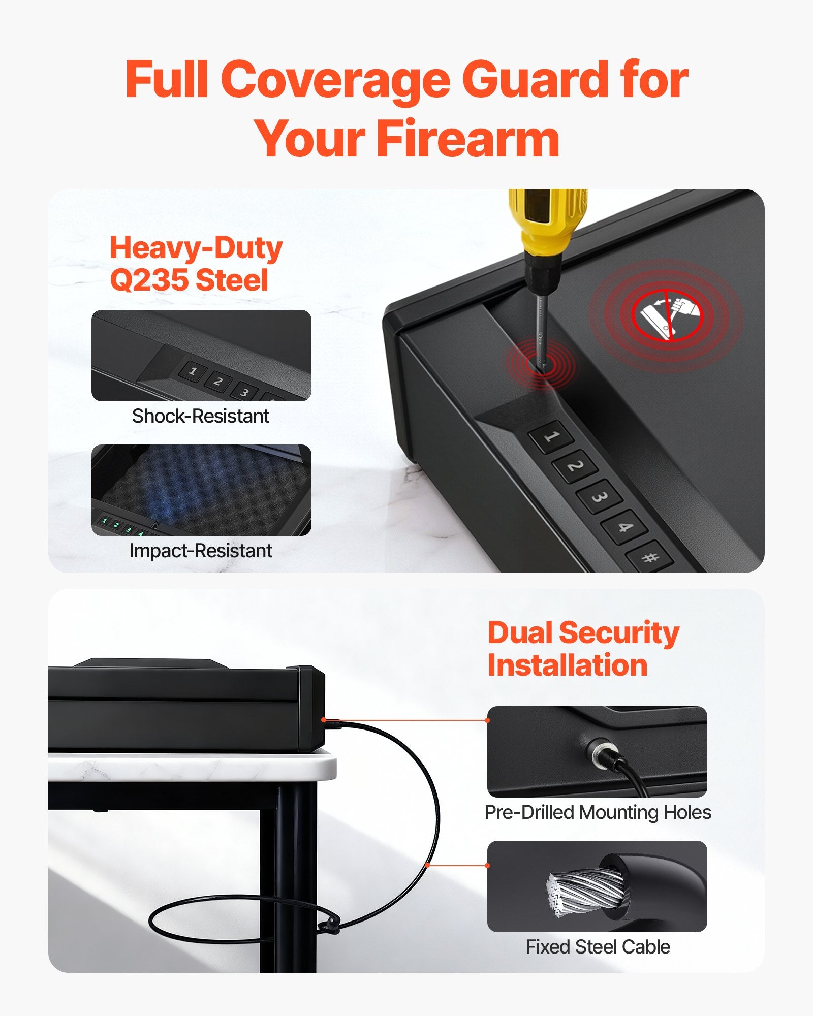 Heavy Duty Handgun Safe with Fingerprint, Password & Key Access, Quick Access Pistol Security Box with Lighting for Nightstand, Desk, Car, Secure Firearm Storage for 2 Pistols & Magazines
