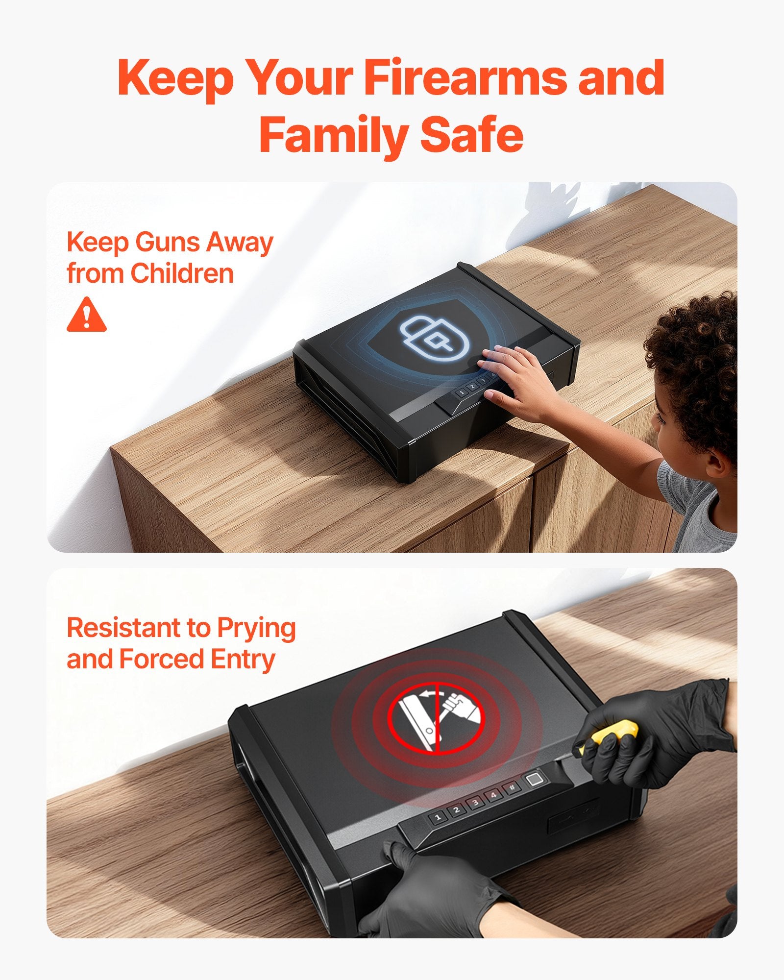 Heavy Duty Handgun Safe with Fingerprint, Password & Key Access, Quick Access Pistol Security Box with Lighting for Nightstand, Desk, Car, Secure Firearm Storage for 2 Pistols & Magazines