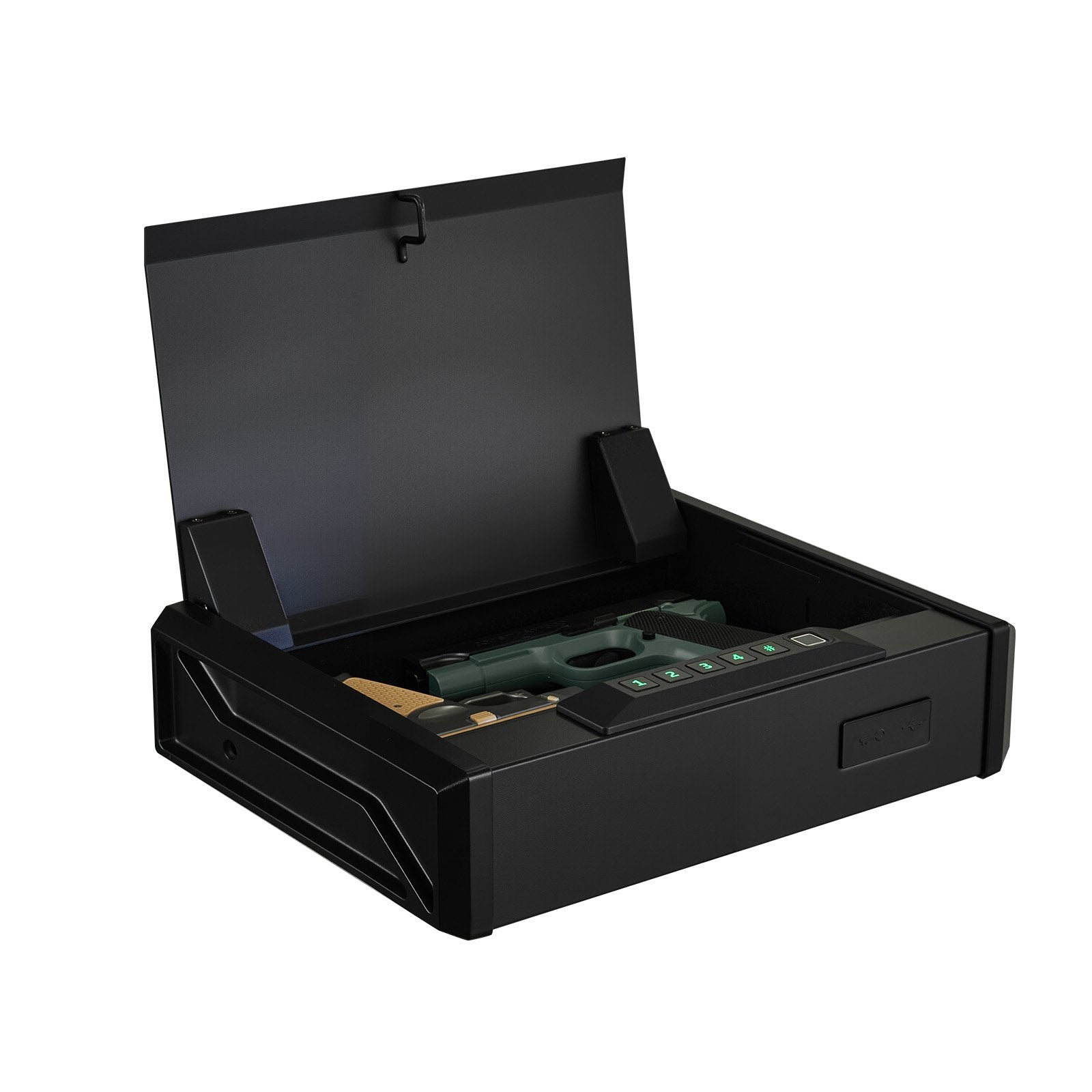 Heavy Duty Handgun Safe with Fingerprint, Password & Key Access, Quick Access Pistol Security Box with Lighting for Nightstand, Desk, Car, Secure Firearm Storage for 2 Pistols & Magazines